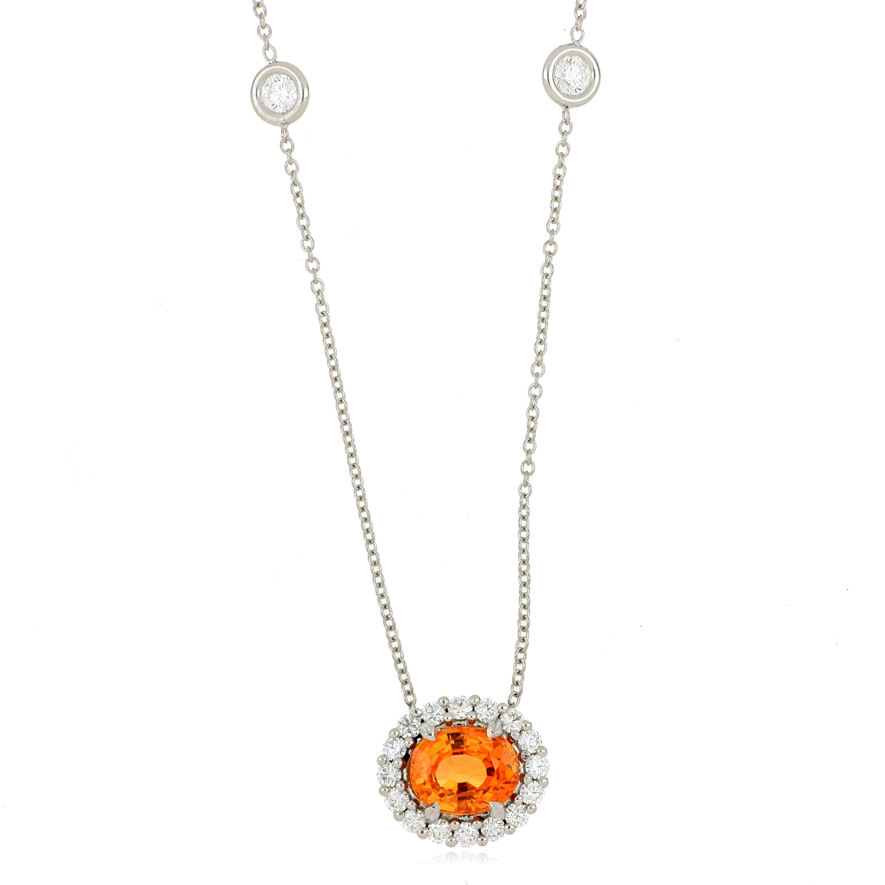 Platinum Mandarin Garnet and Diamond Necklace
