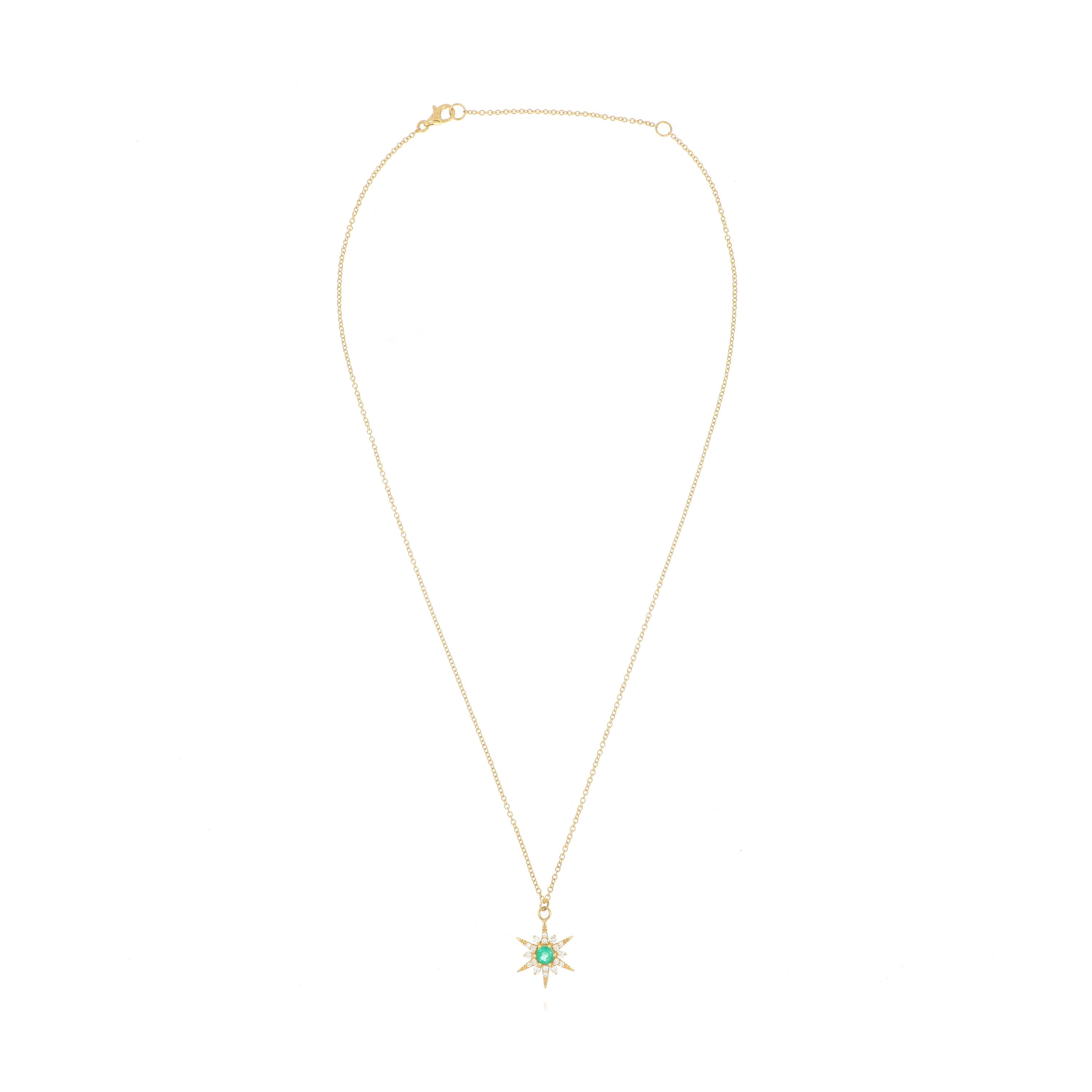 18k Yellow Gold Emerald and Diamond Star Necklace