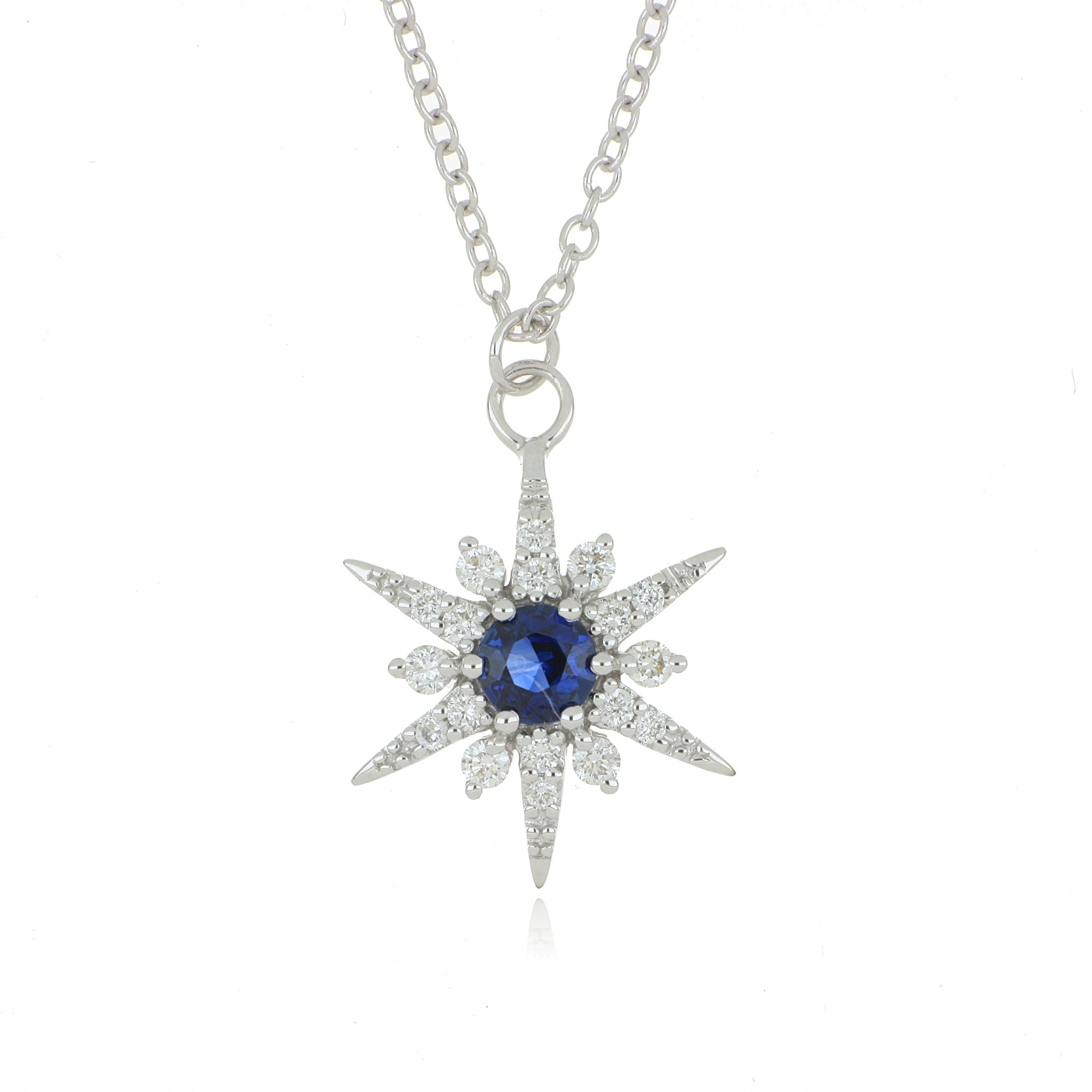 18k White Gold Sapphire and Diamond Star Necklace