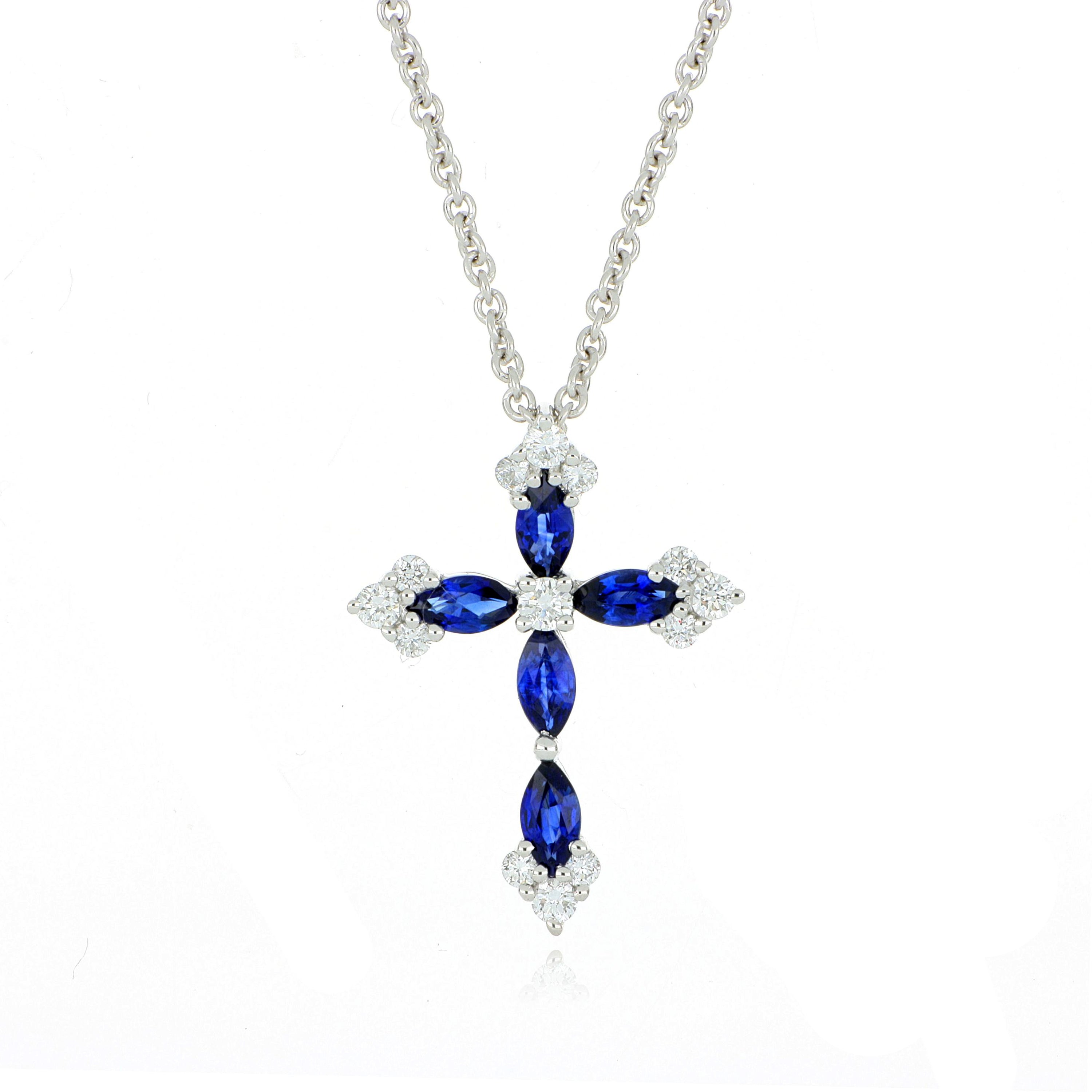 18k White Gold Sapphire and Diamond Cross Necklace