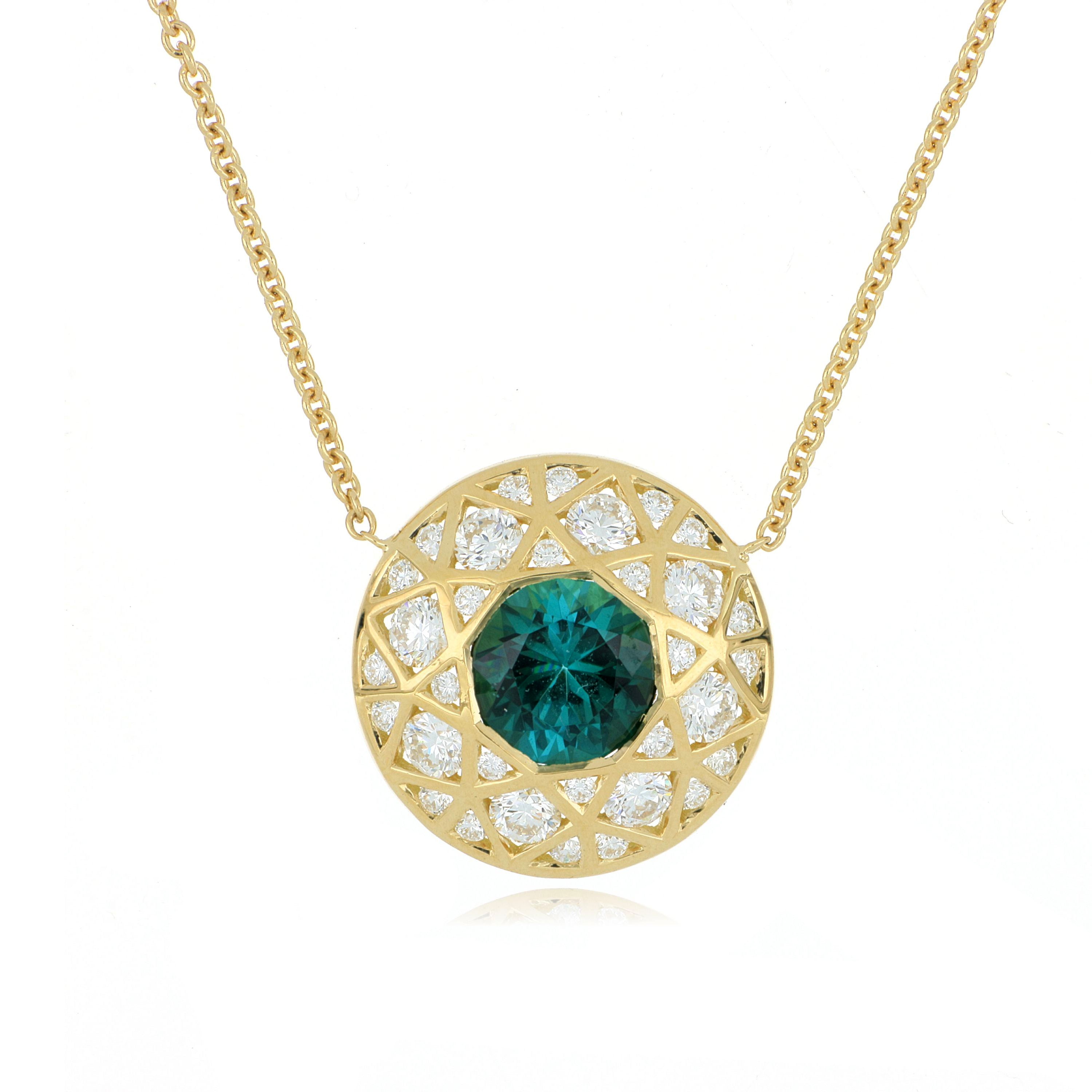 18k Yellow Gold Tourmaline and Diamond Crown Necklace