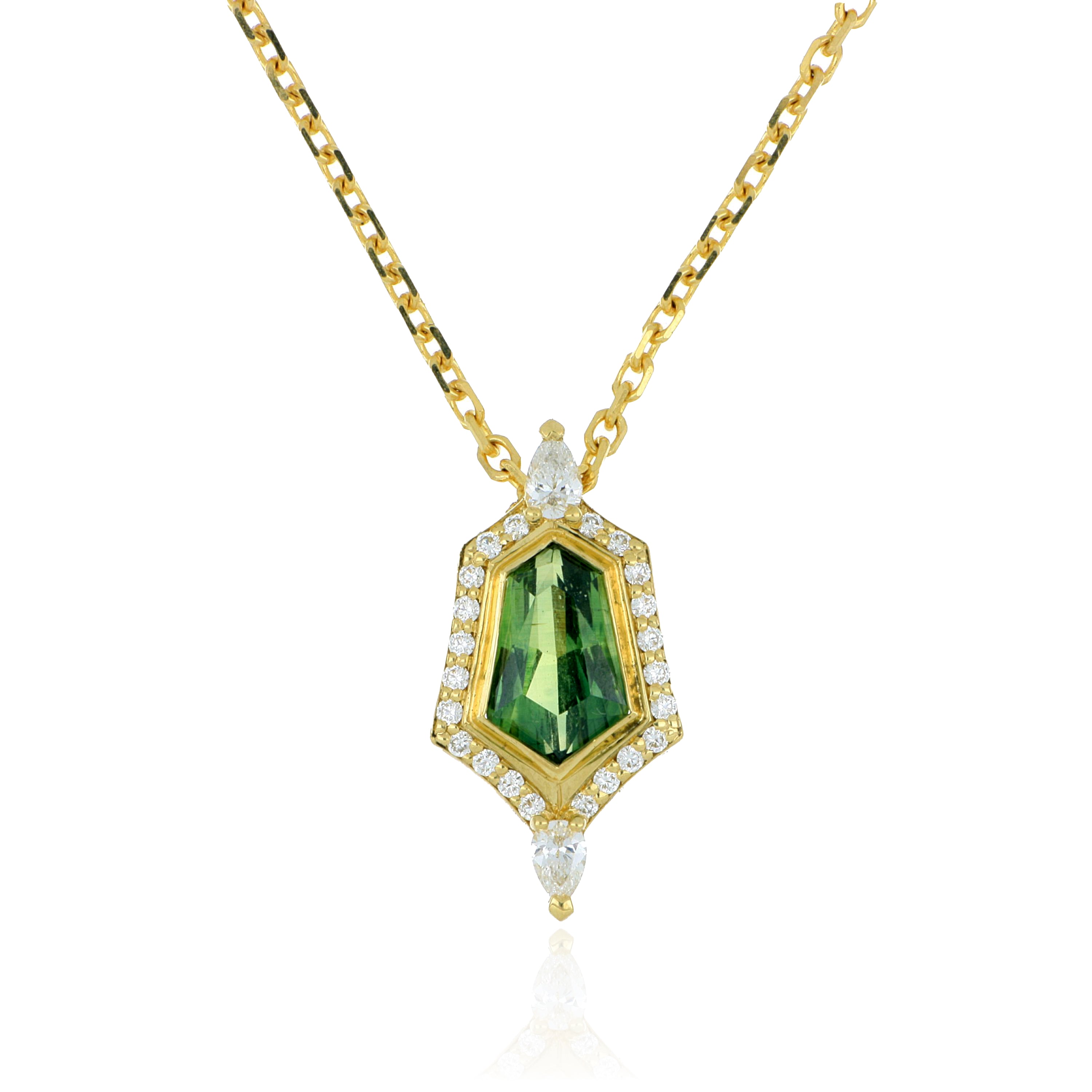 18k Yellow Gold Tourmaline and Diamond Pendant