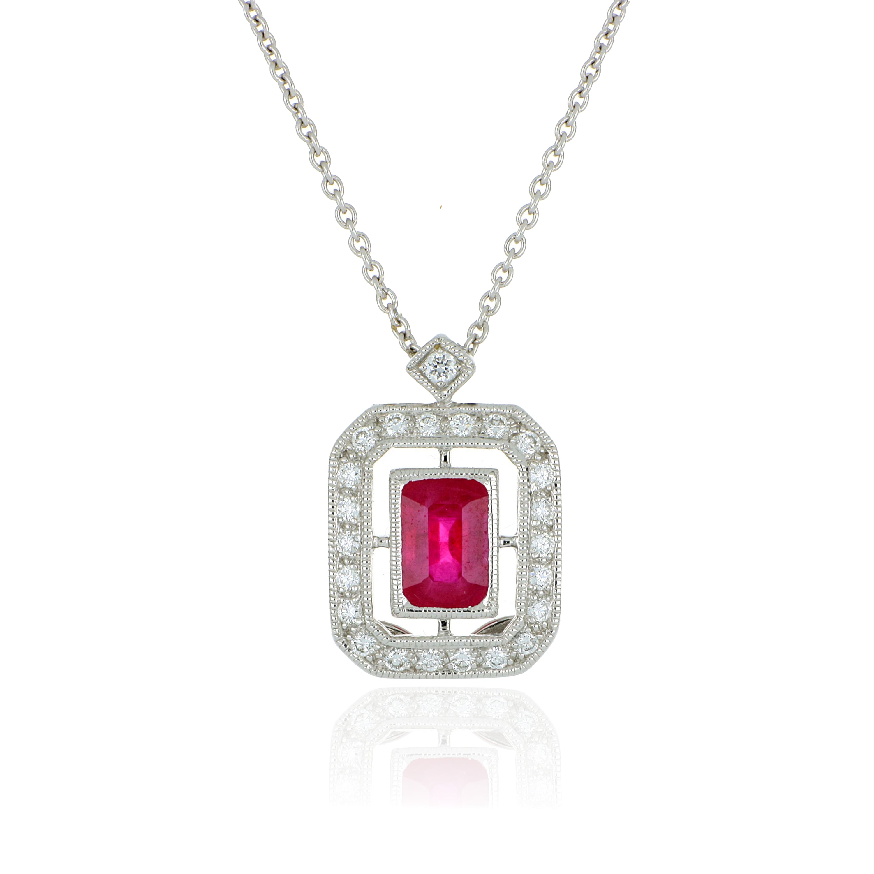 18k White Gold Ruby and Diamond Pendant - Charles Koll Jewelers