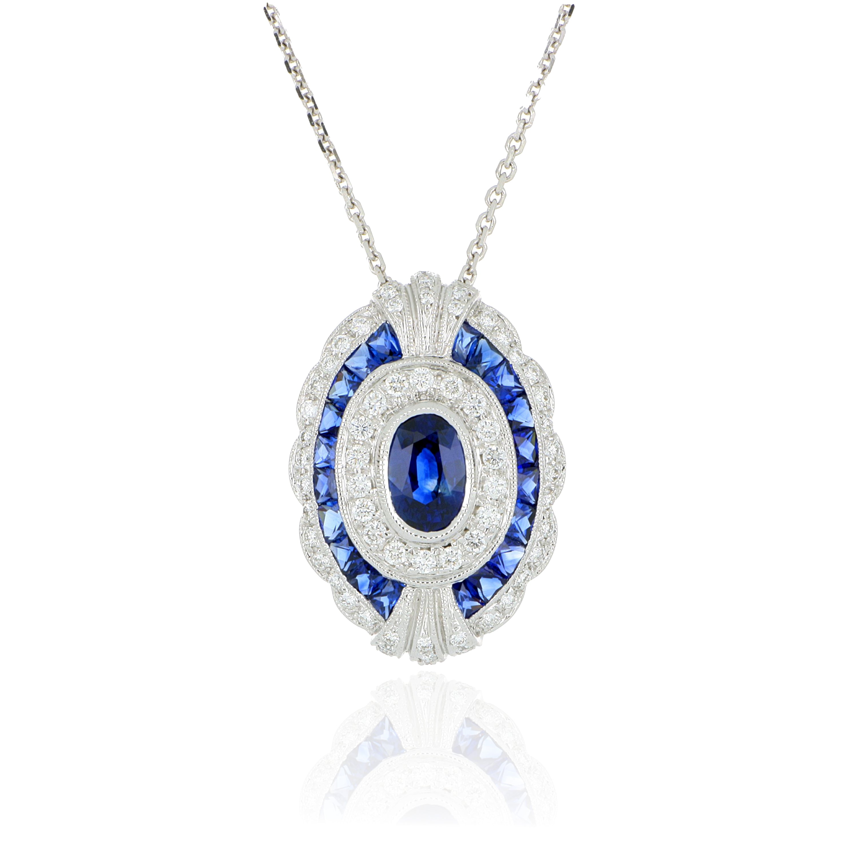 18k White Gold Sapphire and Diamond Pendant - Charles Koll Jewelers