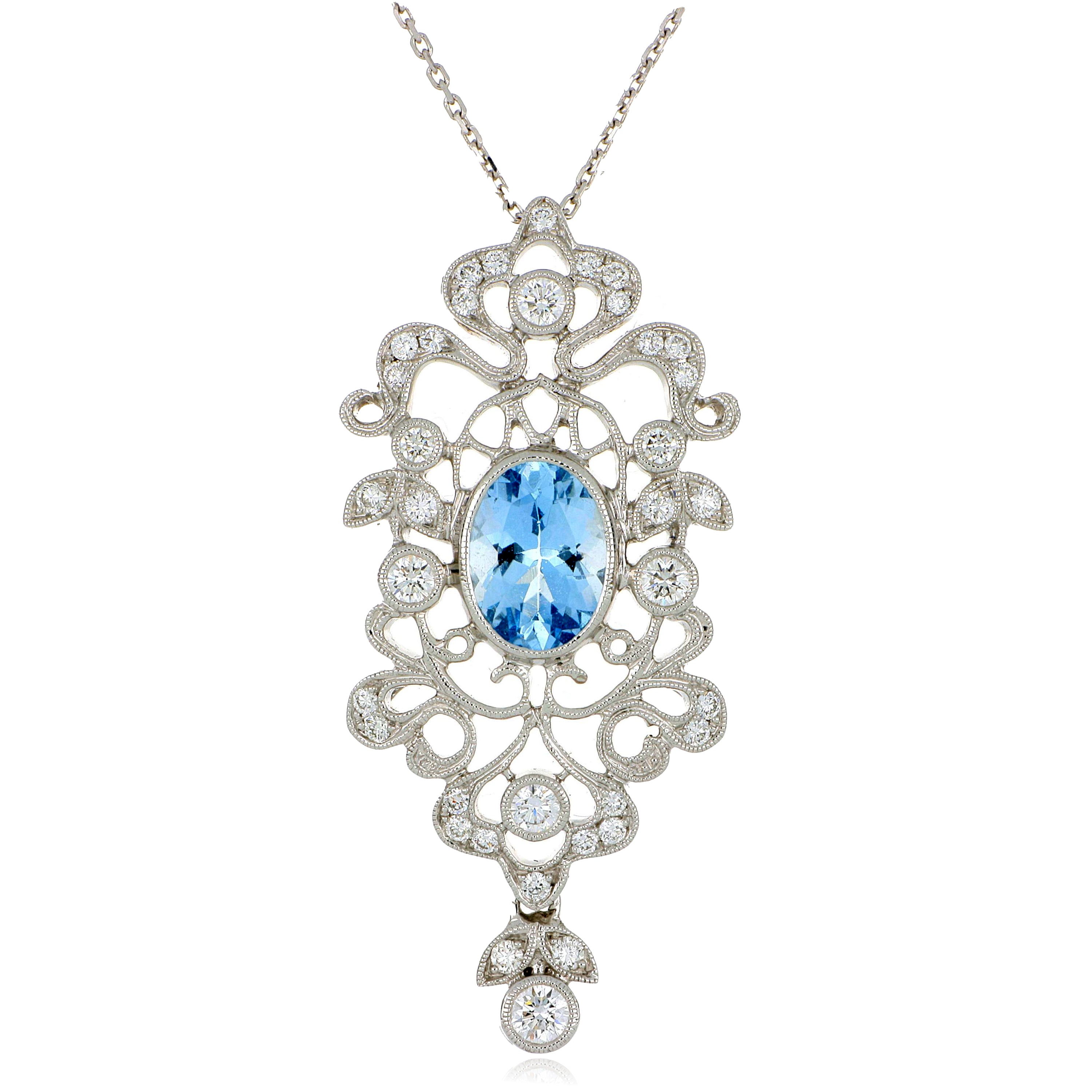 14k White Gold Aquamarine and Diamond Pendant - Charles Koll Jewelers
