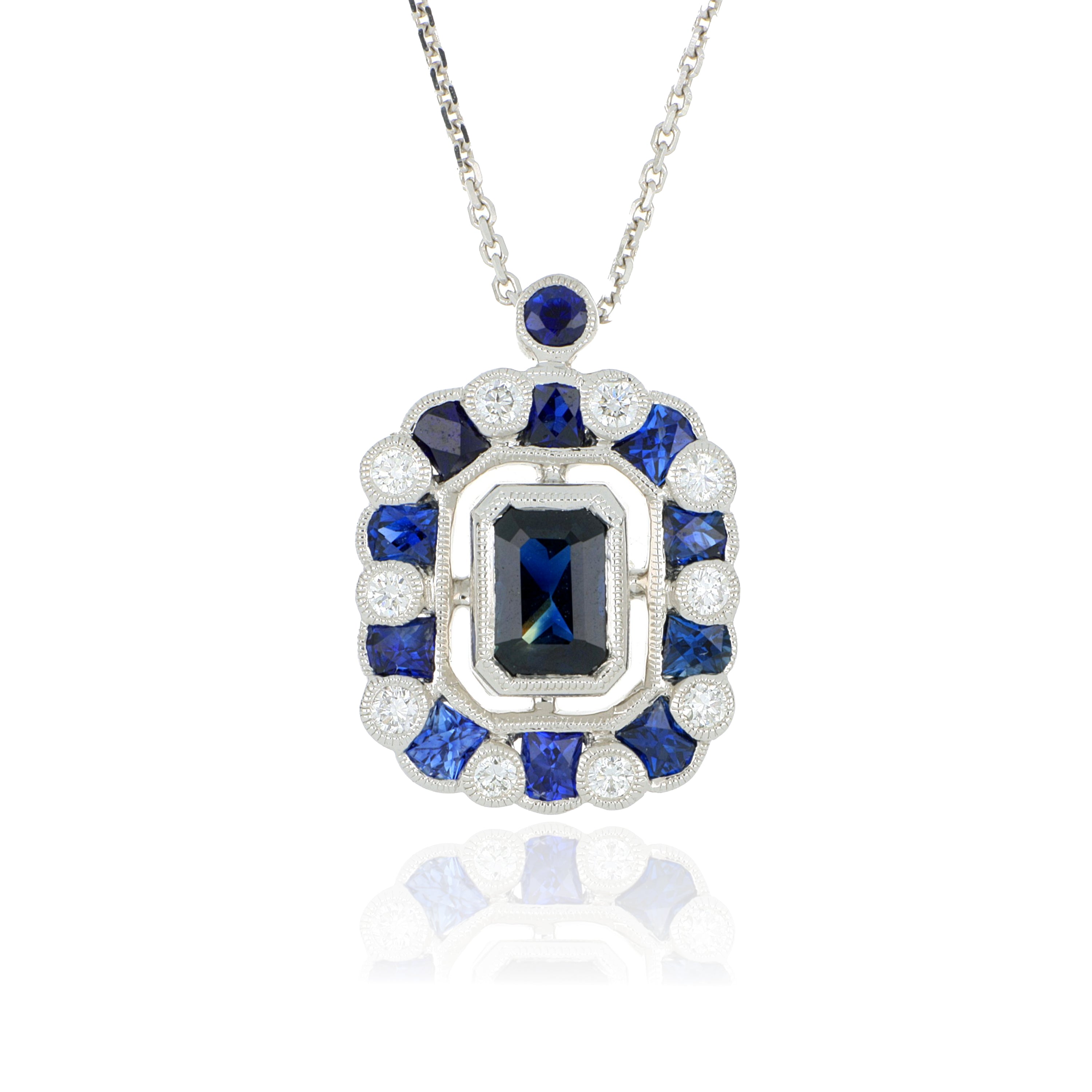 18k White Gold Sapphire and Diamond Pendant - Charles Koll Jewelers