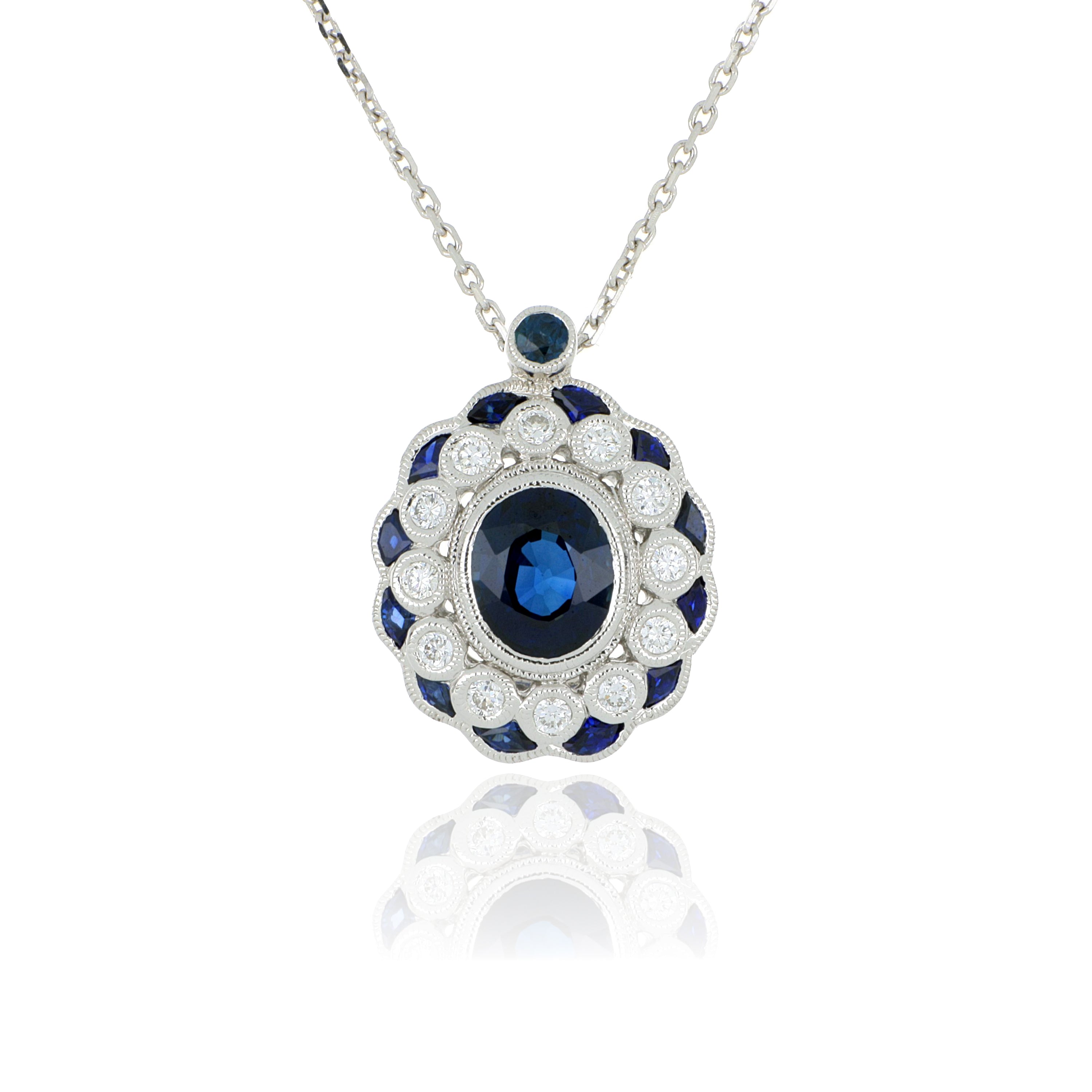18k White Gold Sapphire and Diamond Pendant - Charles Koll Jewelers