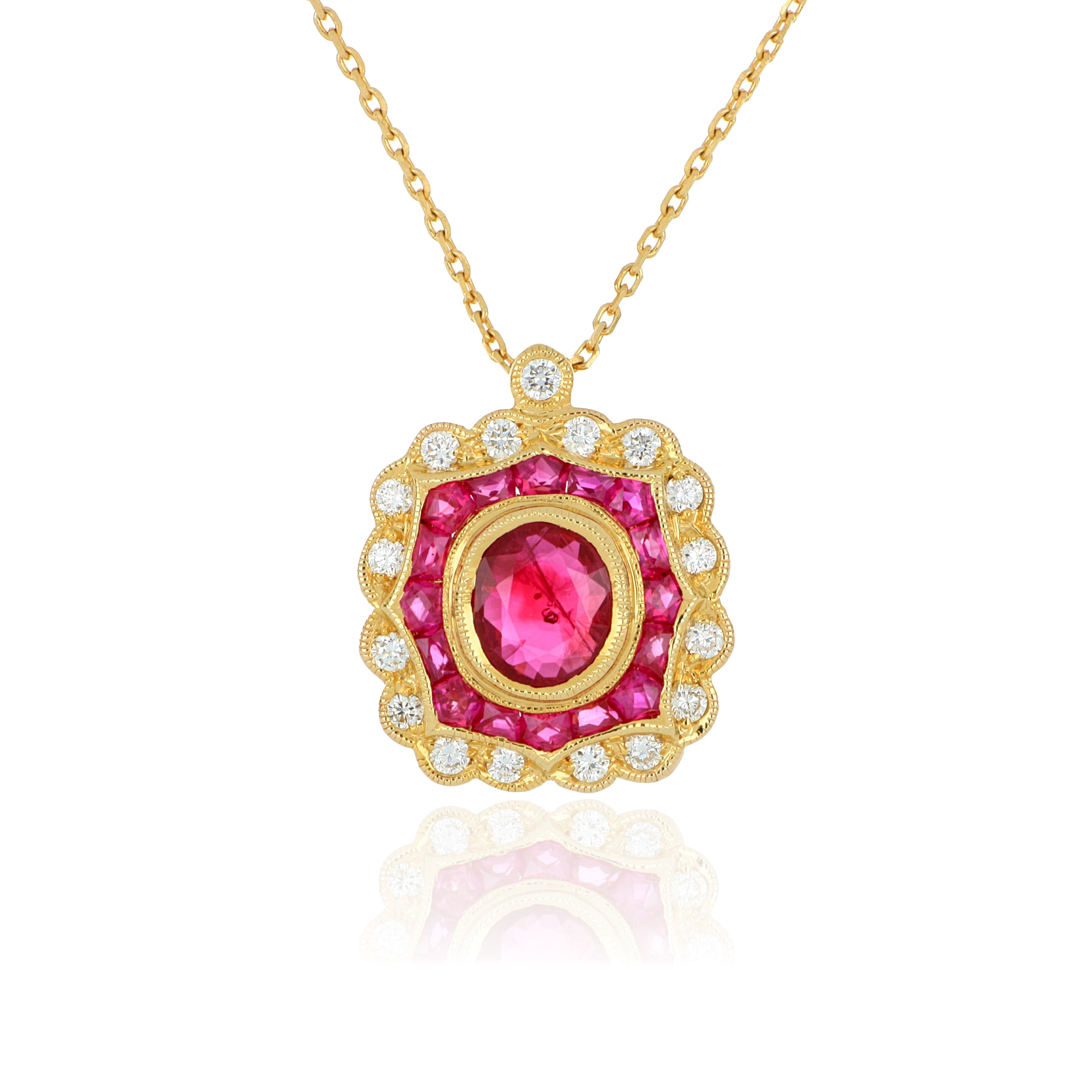 18k Yellow Gold Ruby and Diamond Pendant - Charles Koll Jewelers
