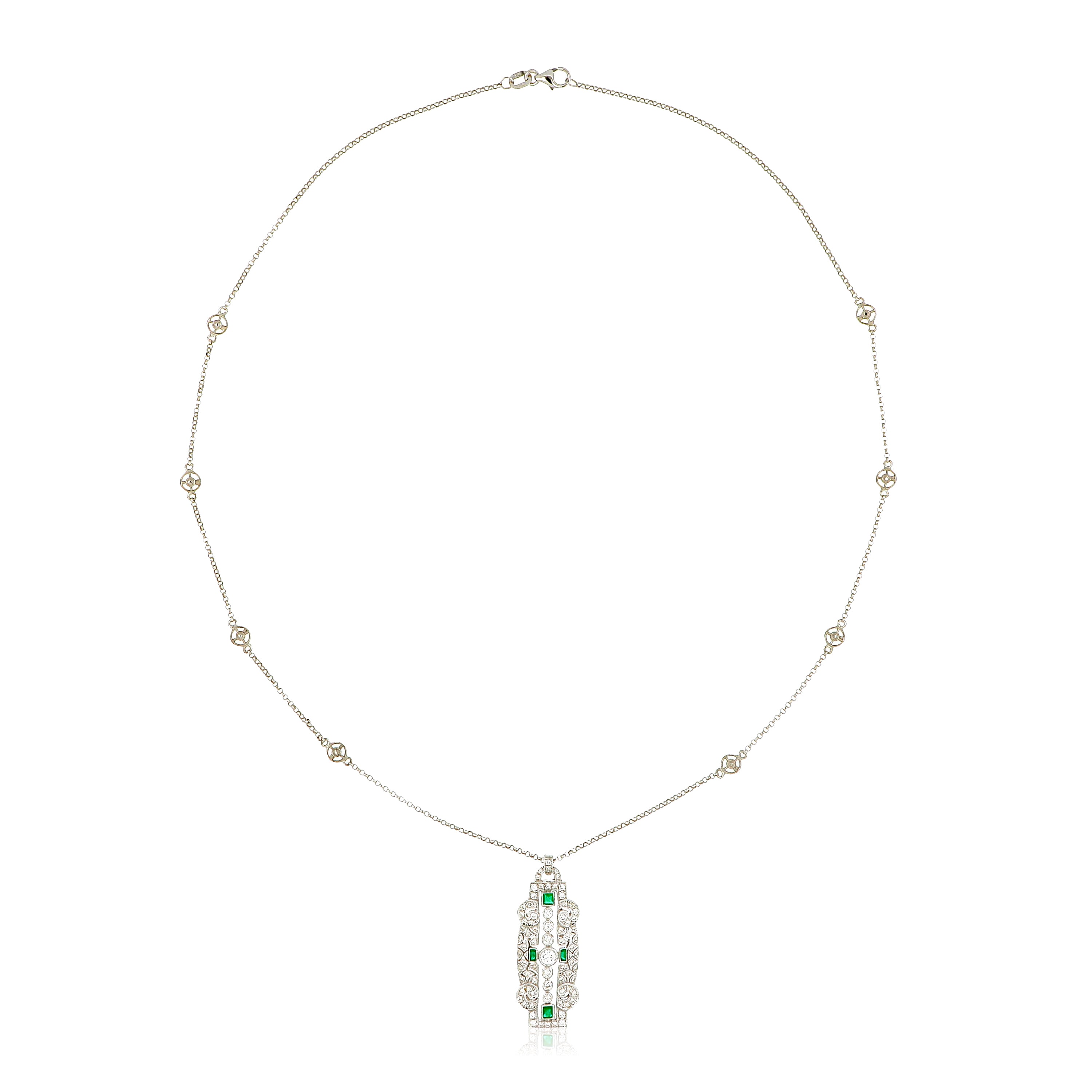18k White Gold Emerald and Diamond Necklace - Charles Koll Jewelers