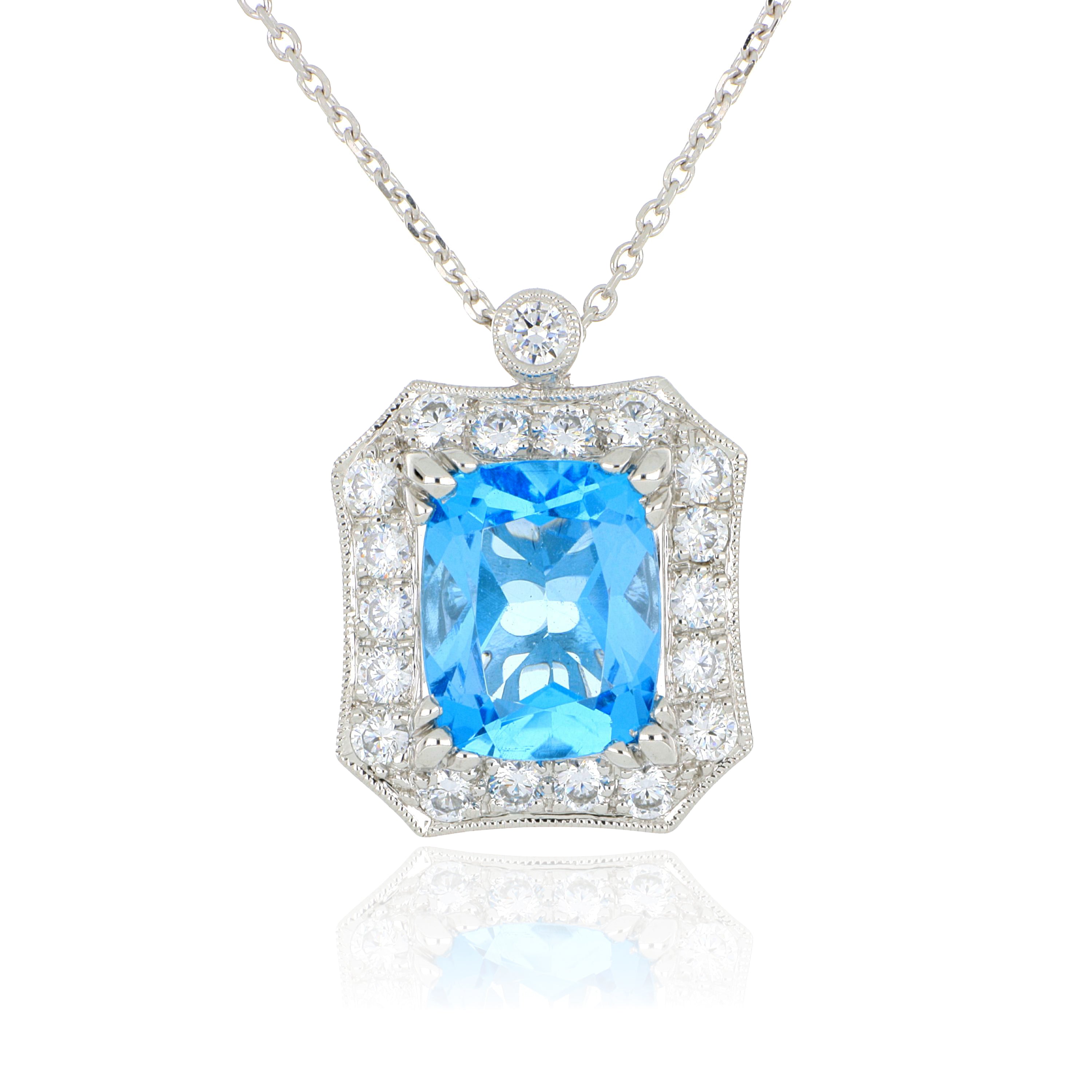 14k White Gold Topaz and Diamond Pendant - Charles Koll Jewelers