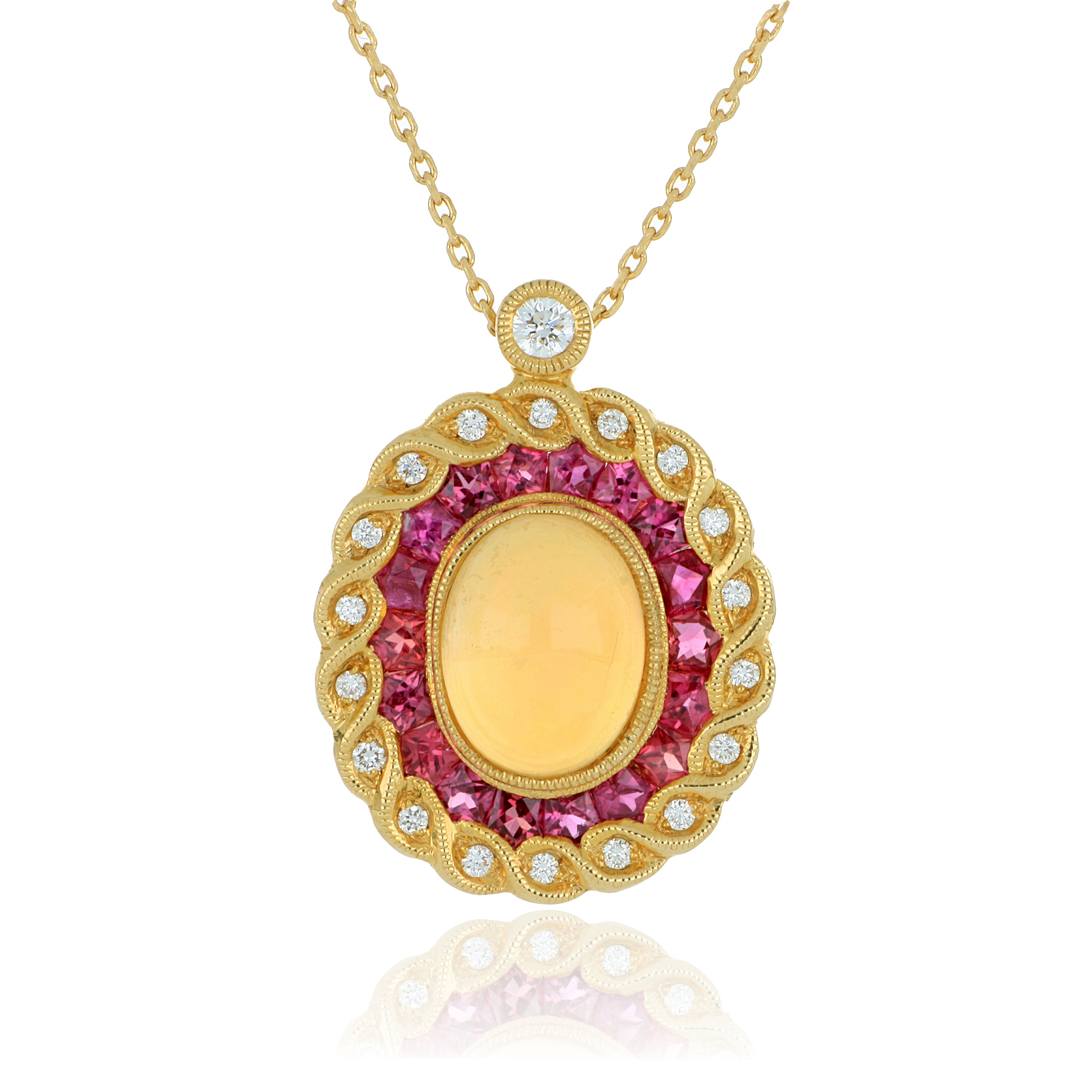 18k Yellow Gold Opal, Ruby and Diamond Pendant - Charles Koll Jewelers