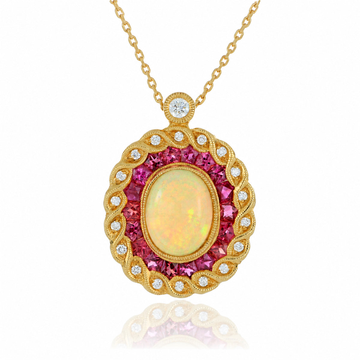 18k Yellow Gold Opal, Ruby and Diamond Pendant