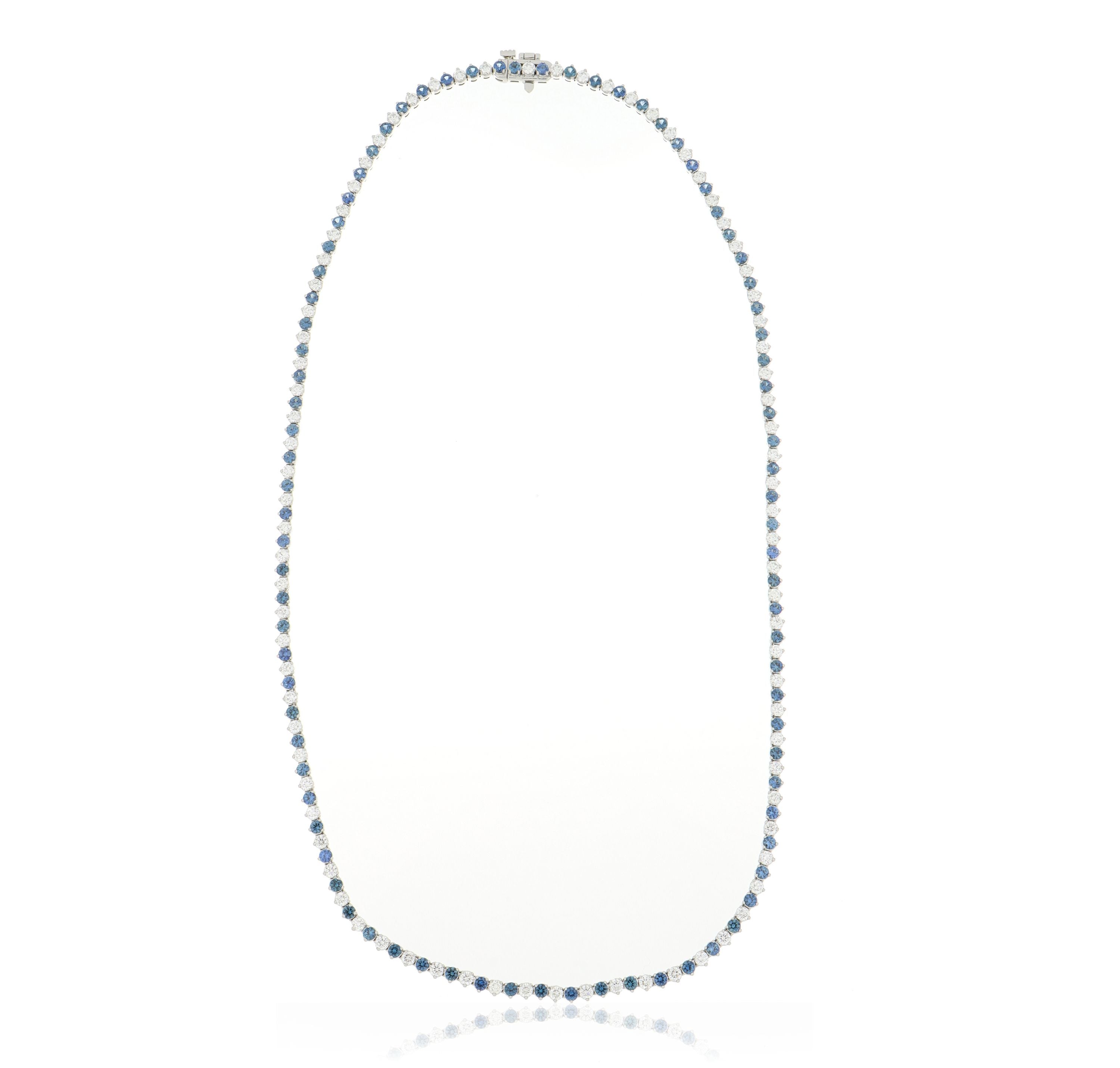 Platinum Blue Sapphire and Diamond Tennis Necklace