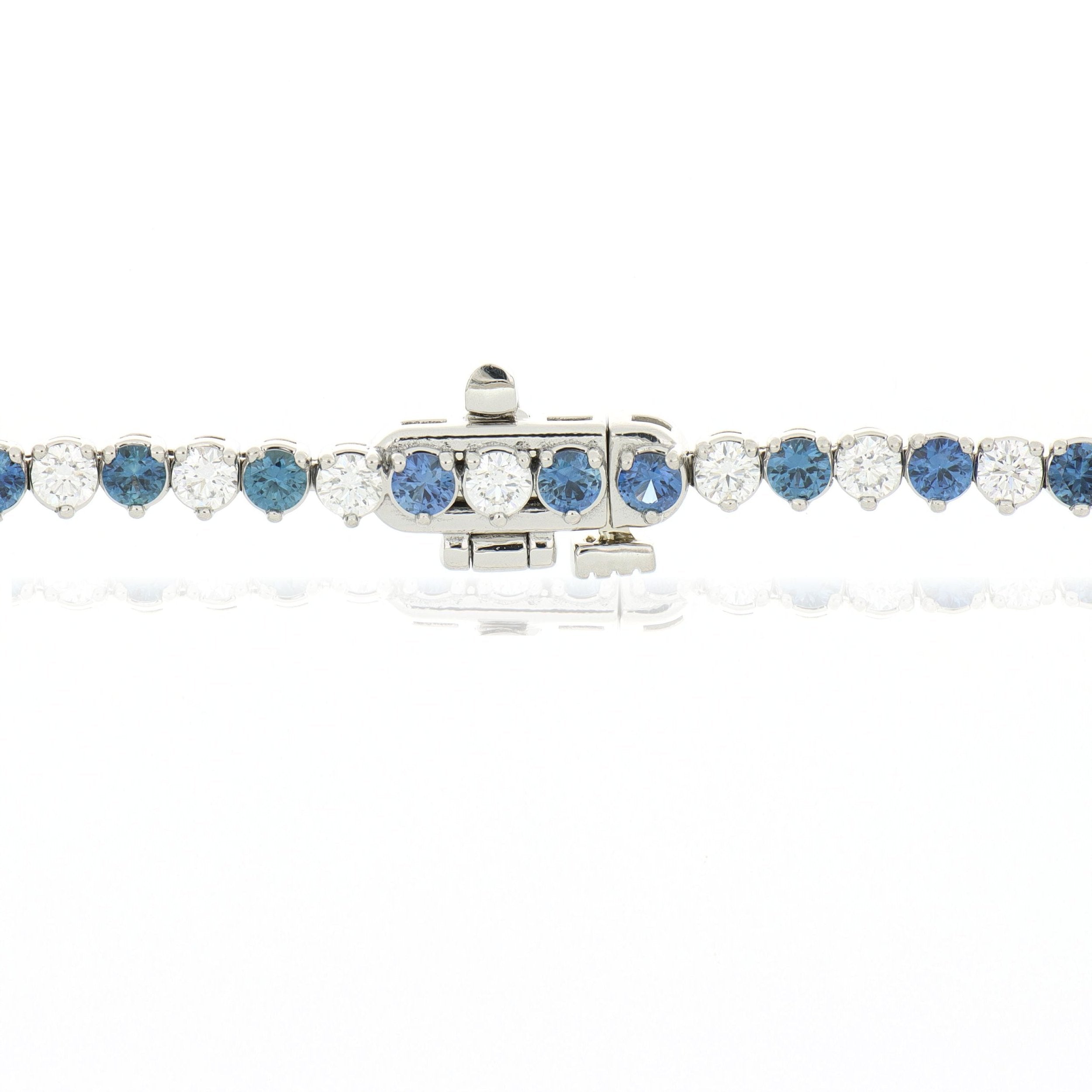 Platinum Blue Sapphire and Diamond Tennis Necklace