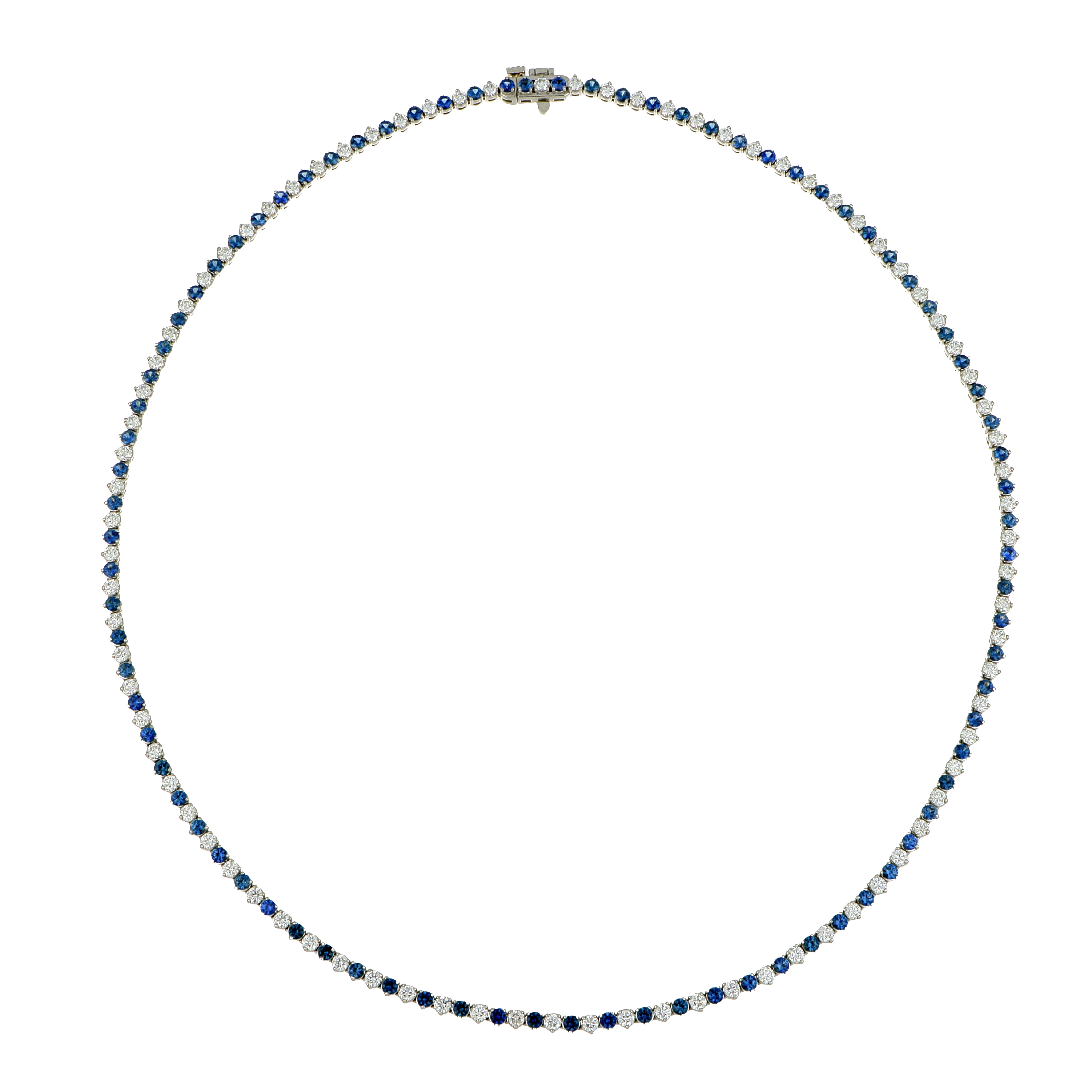 Platinum Blue Sapphire and Diamond Tennis Necklace