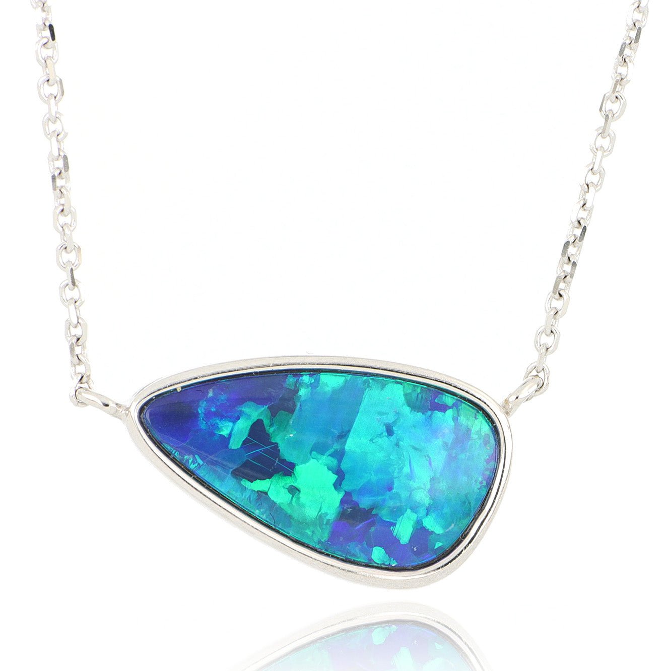 14k White Gold Freeform Opal Necklace