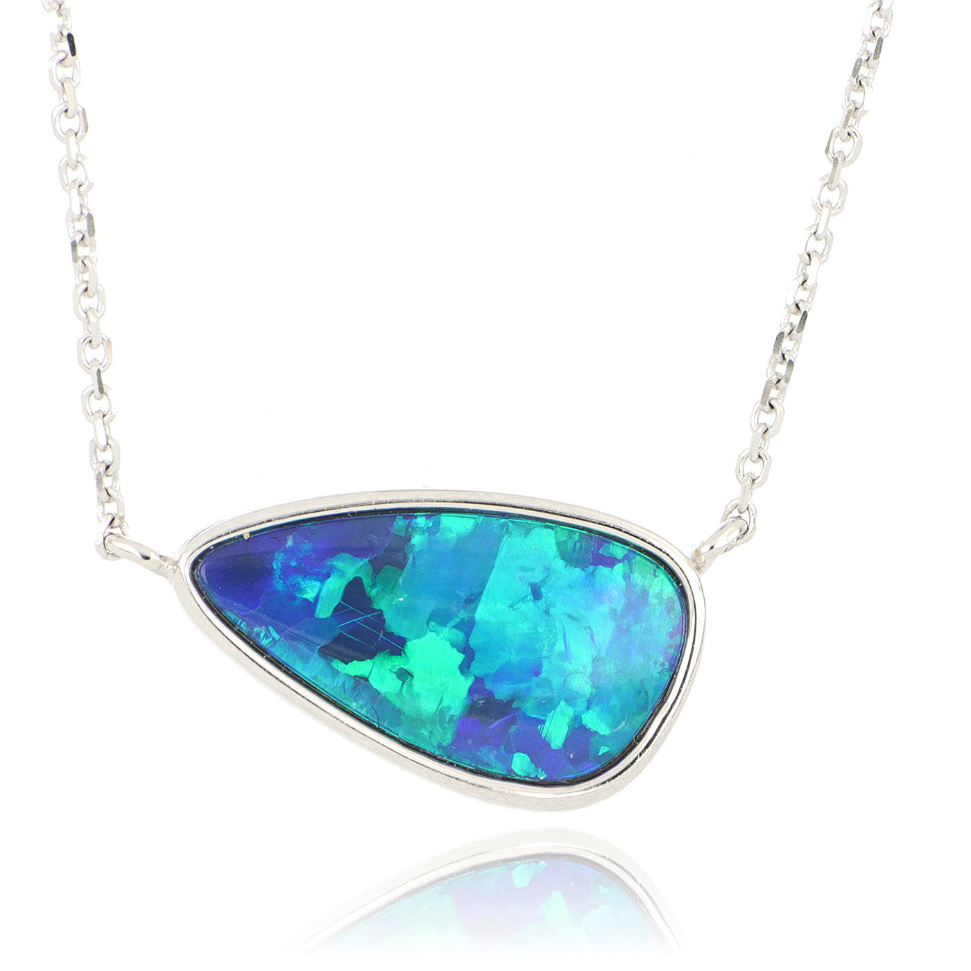 14k White Gold Freeform Opal Necklace