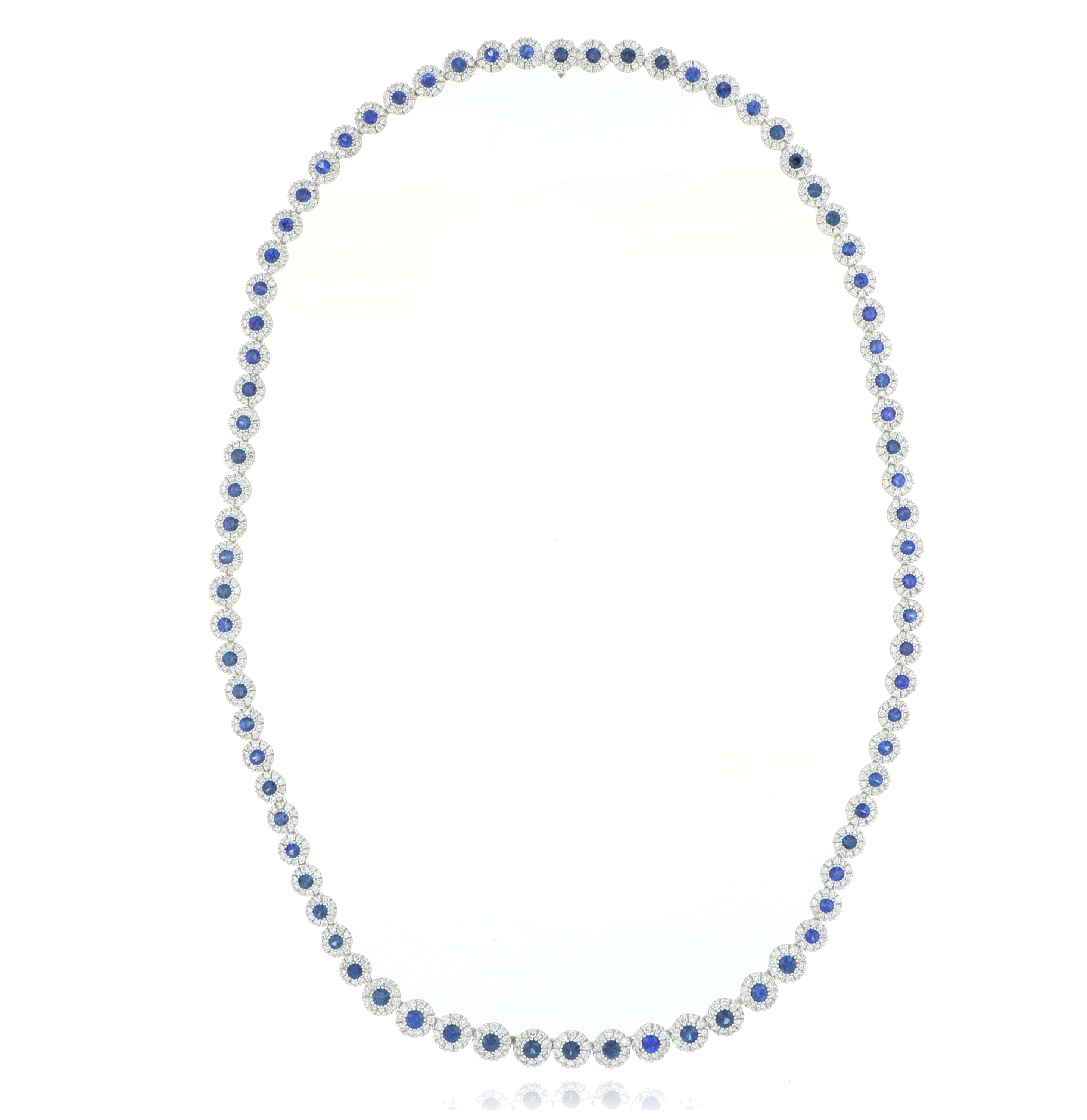 14k White Gold Blue Sapphire and Diamond Halo Tennis Necklace - Charles Koll Jewelers