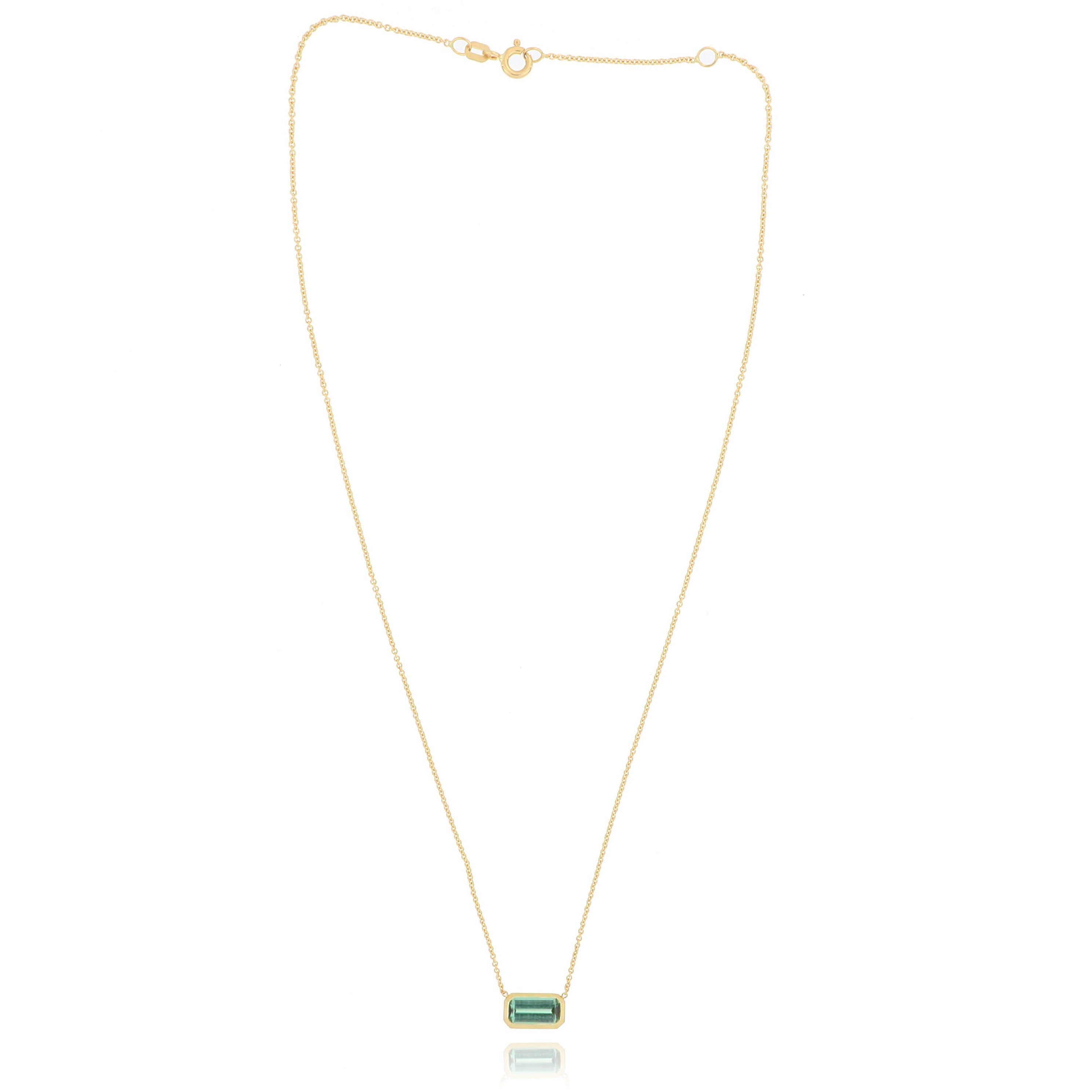 18k Yellow Gold Bezel Set Tourmaline Necklace