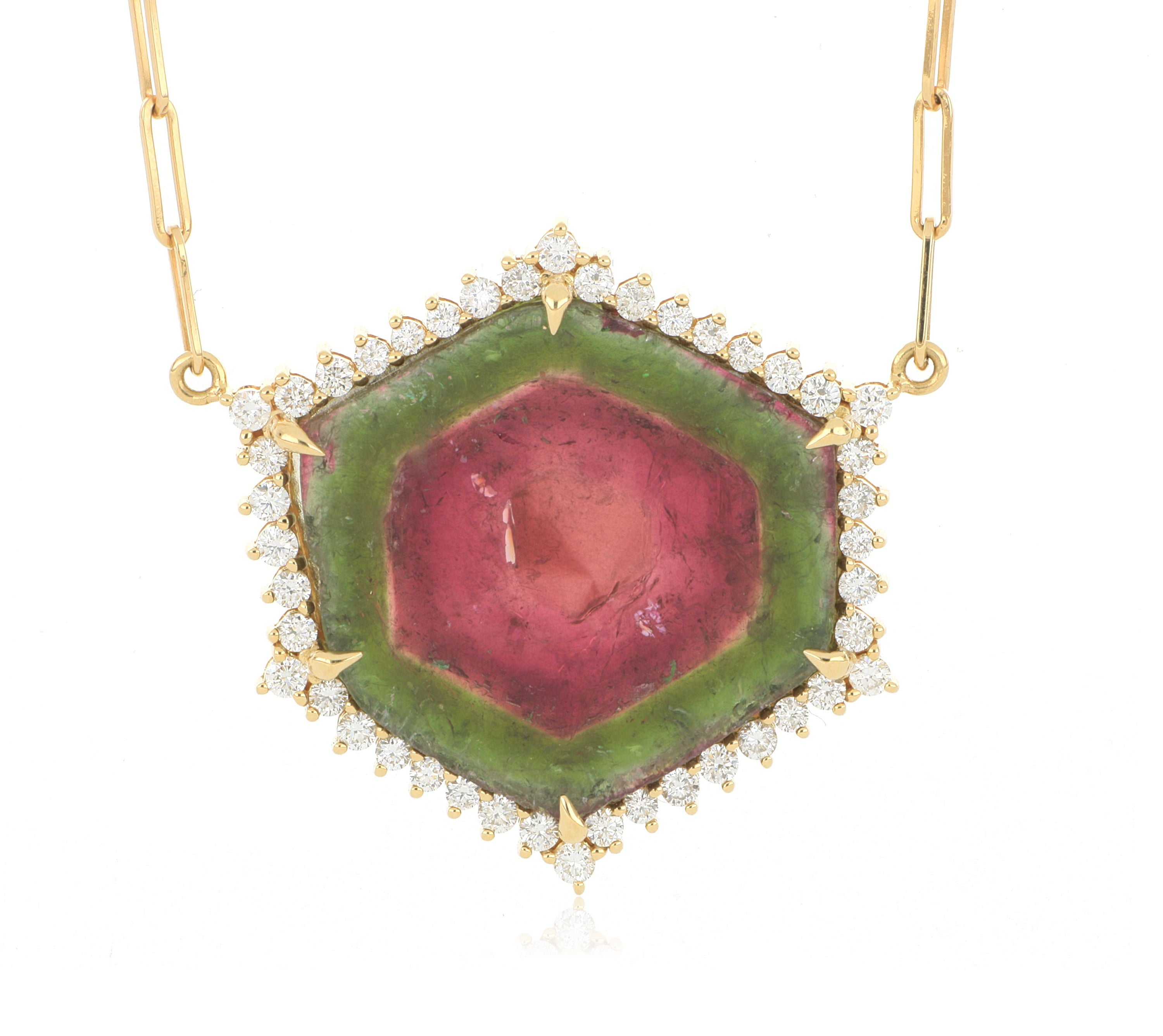 18k Yellow Gold Tourmaline and Diamond Necklace