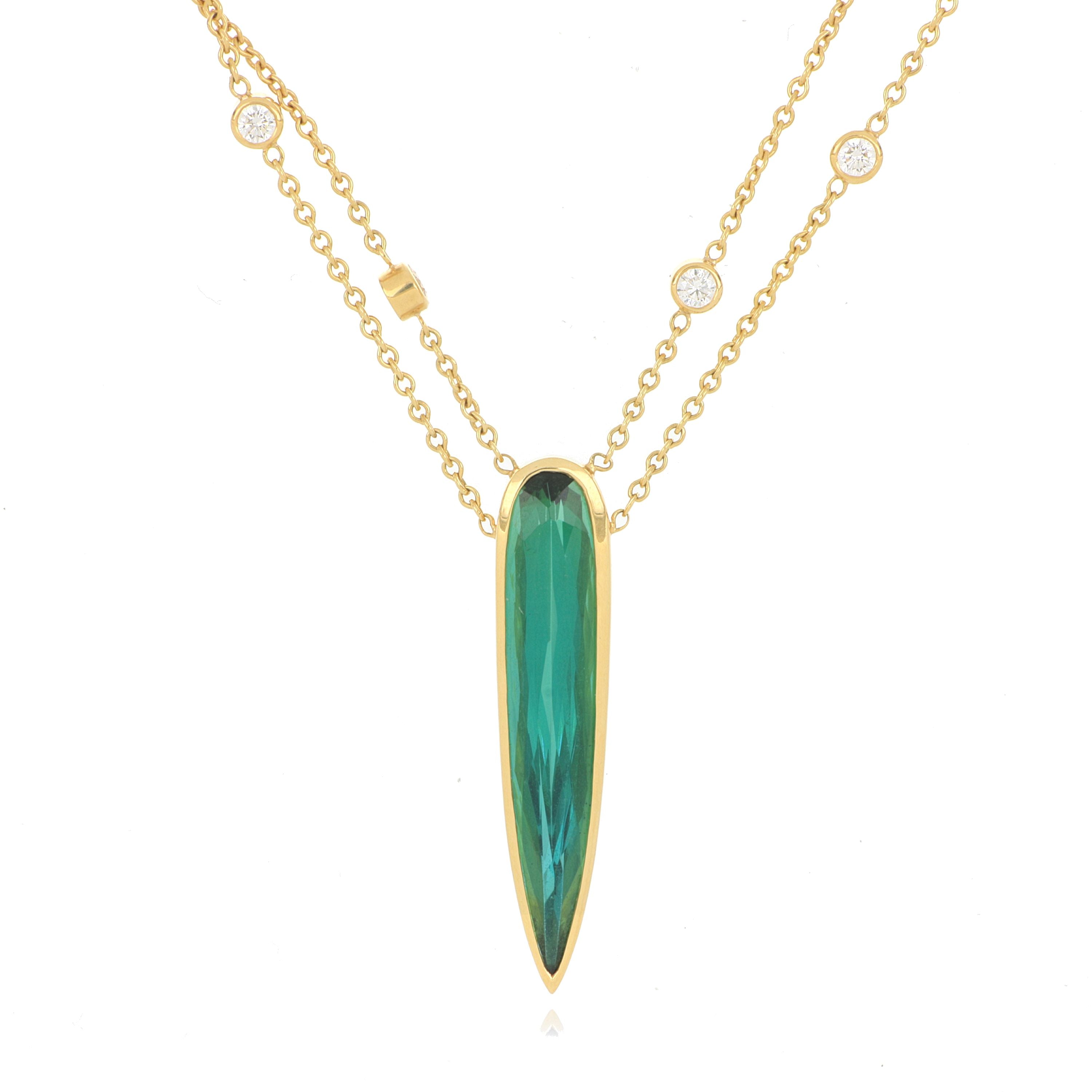 18k Yellow Gold Tourmaline and Diamond Necklace