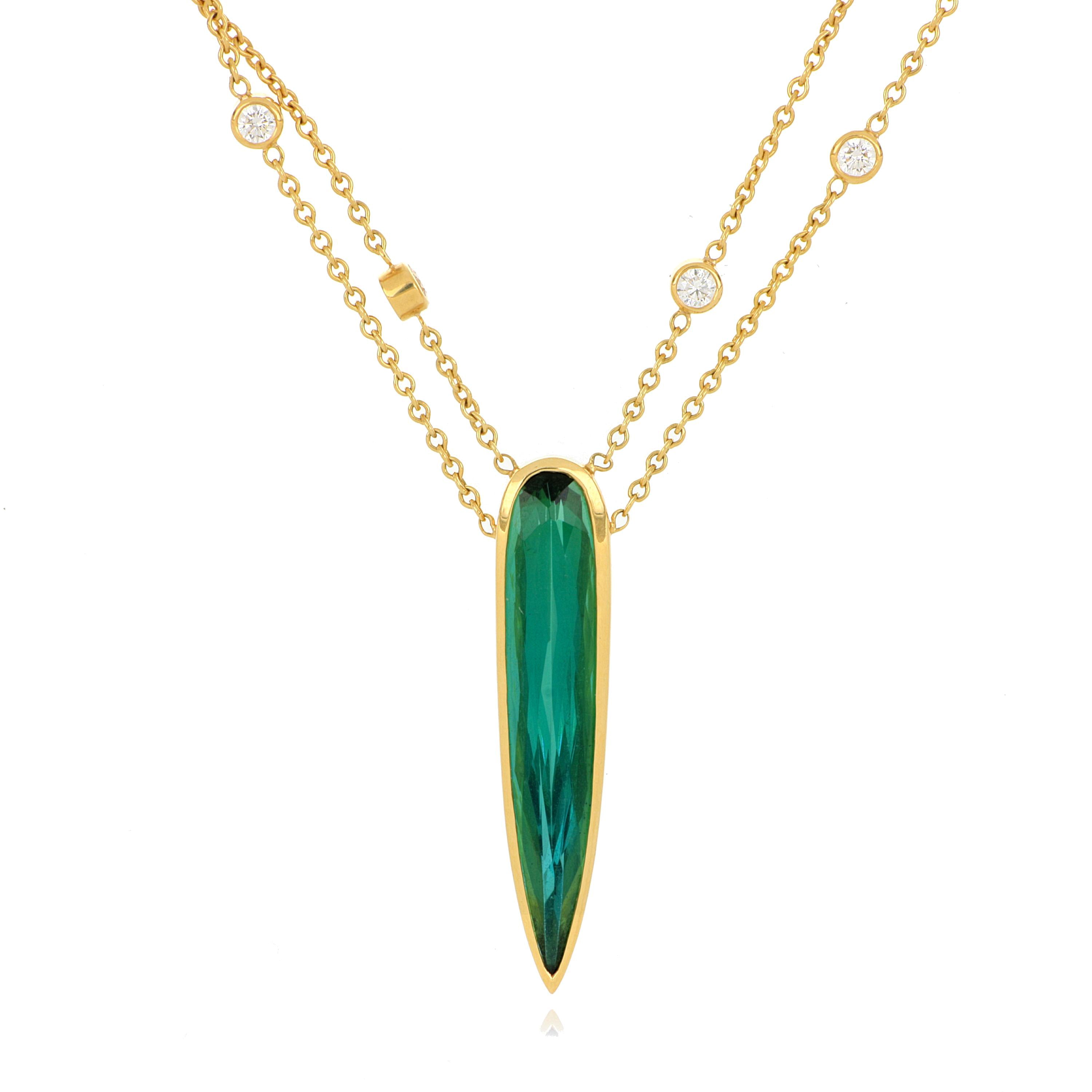 18k Yellow Gold Tourmaline and Diamond Necklace