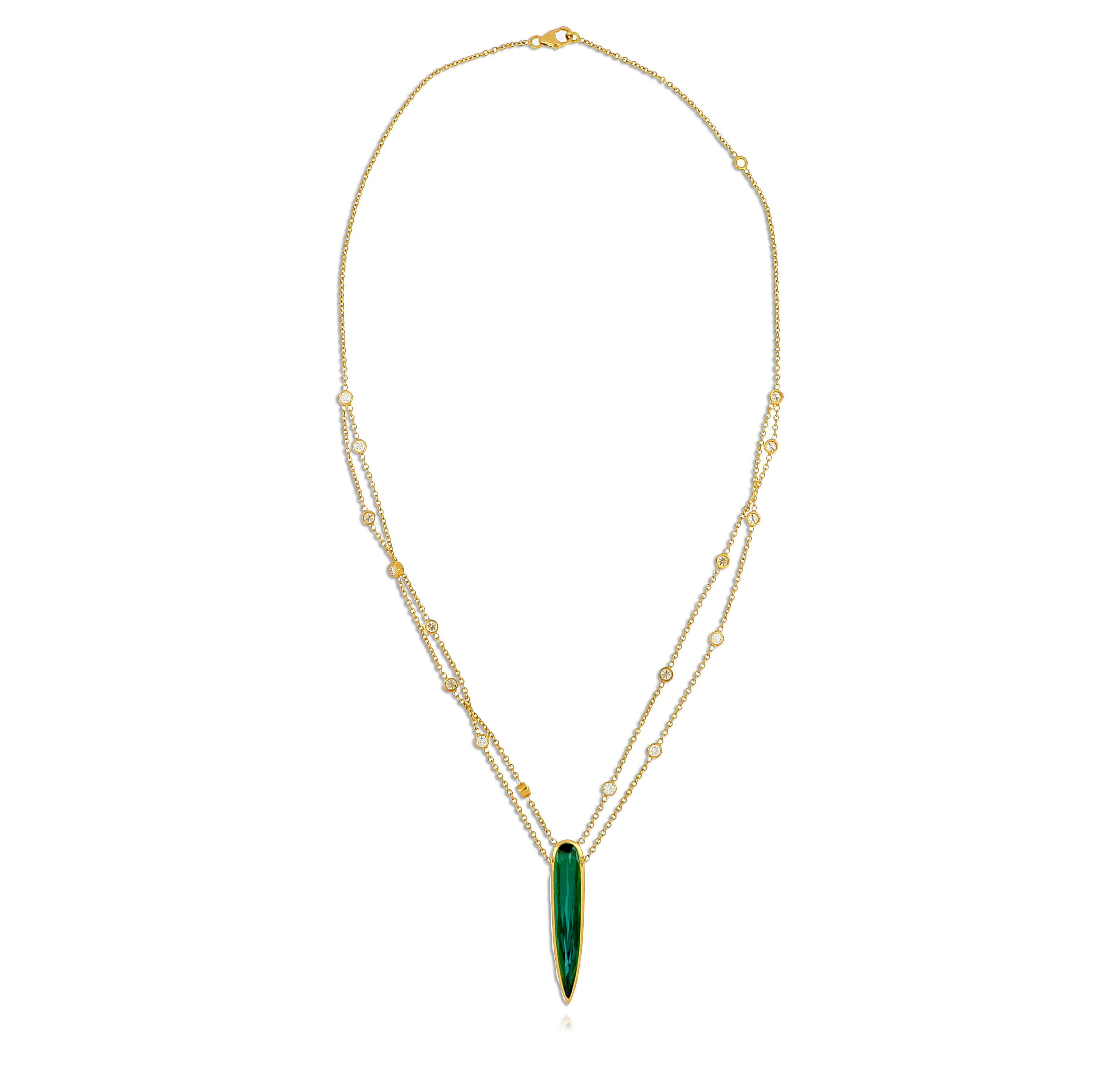 18k Yellow Gold Tourmaline and Diamond Necklace
