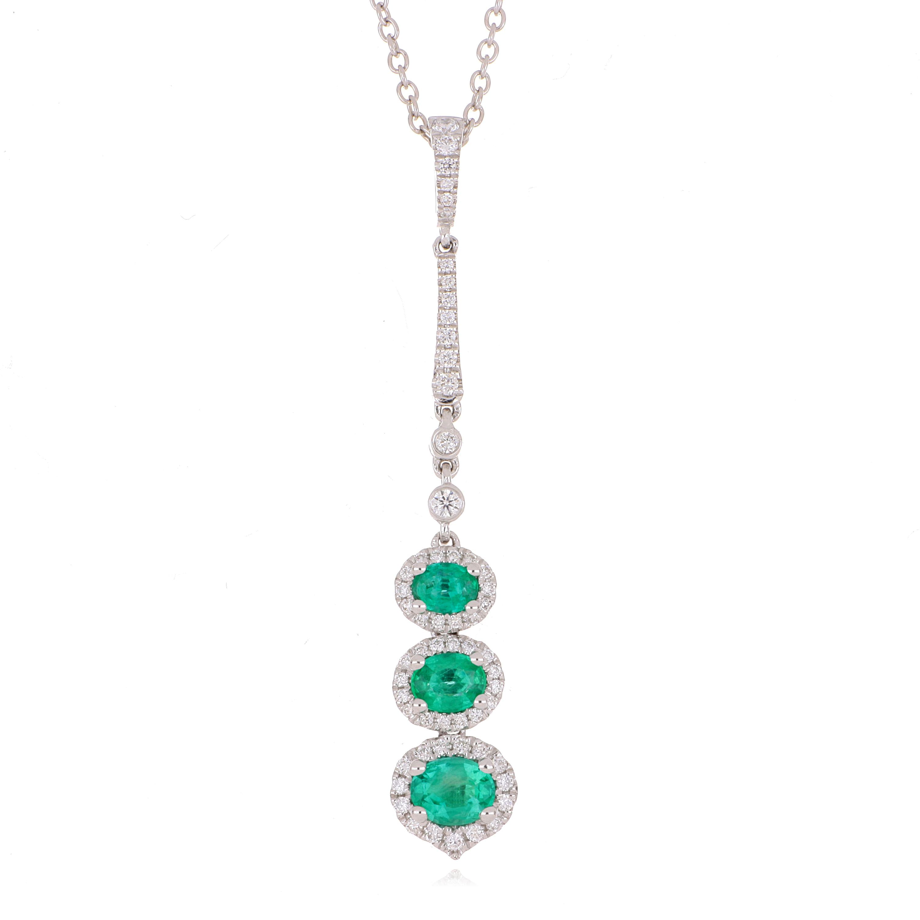 18k White Gold Emerald and Diamond Accented Necklace