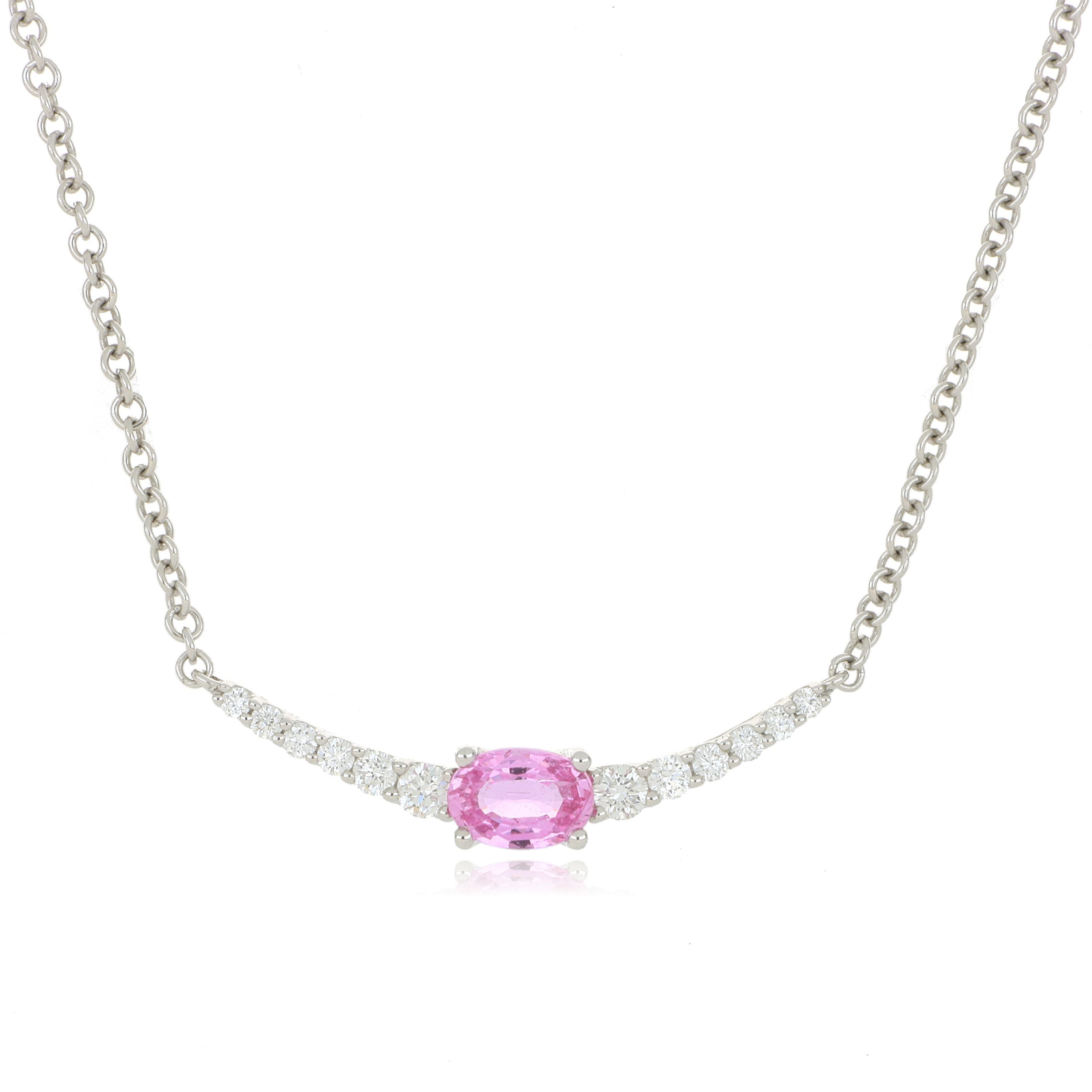 18k White Gold Pink Sapphire and Diamond Necklace