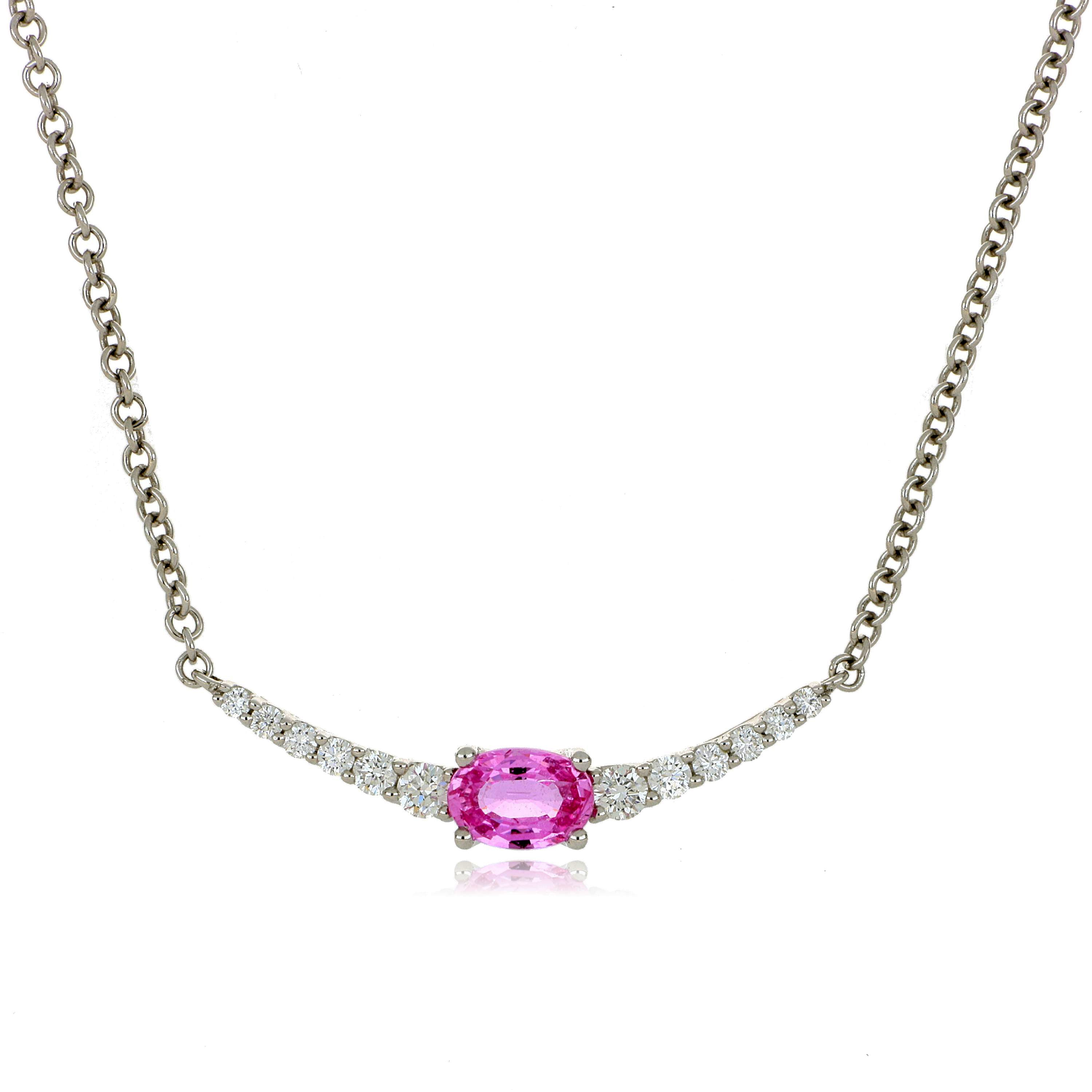 18k White Gold Pink Sapphire and Diamond Necklace