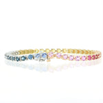 18k White, Yellow and Rose Gold Rainbow Sapphire Tennis Bracelet