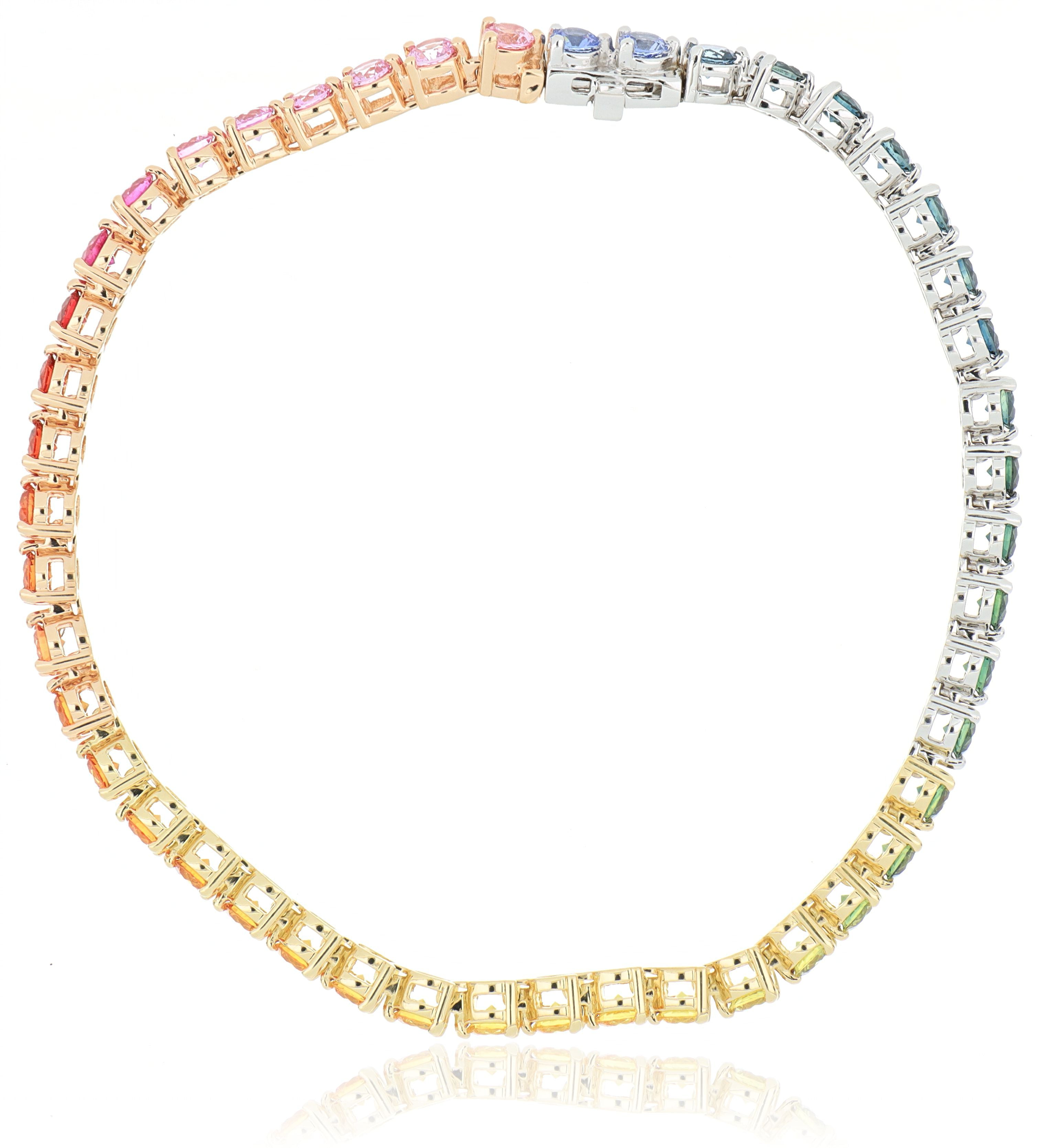 18k White, Yellow and Rose Gold Rainbow Sapphire Tennis Bracelet