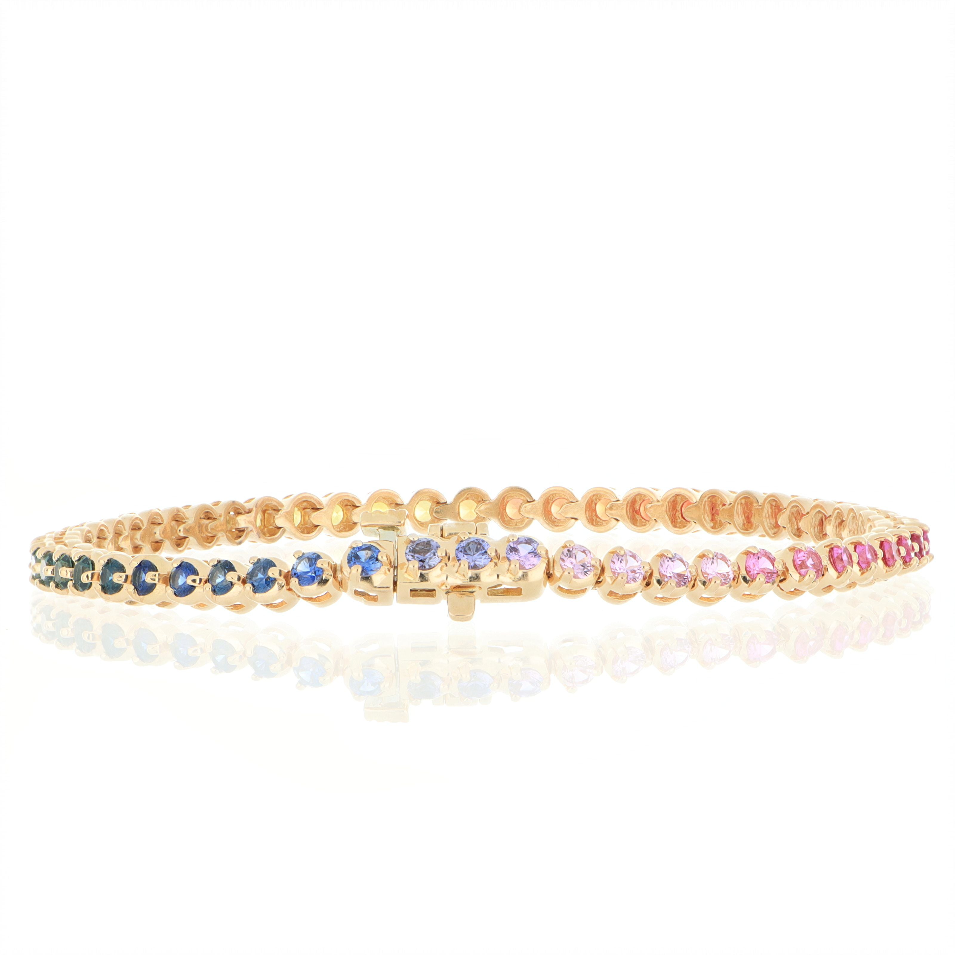 18k Rose Gold Rainbow Sapphire Tennis Armband