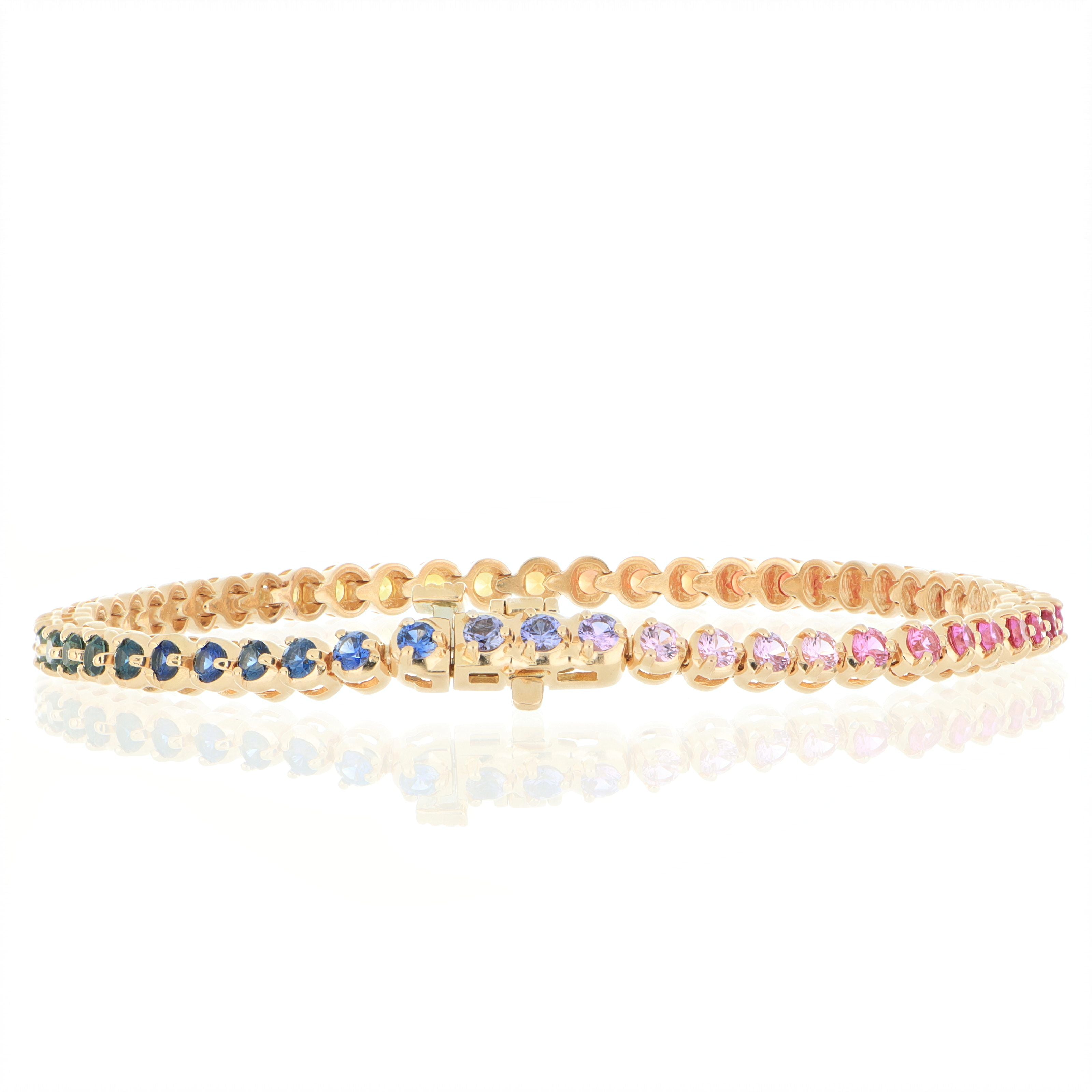 18k Rose Gold Rainbow Sapphire Tennis Bracelet