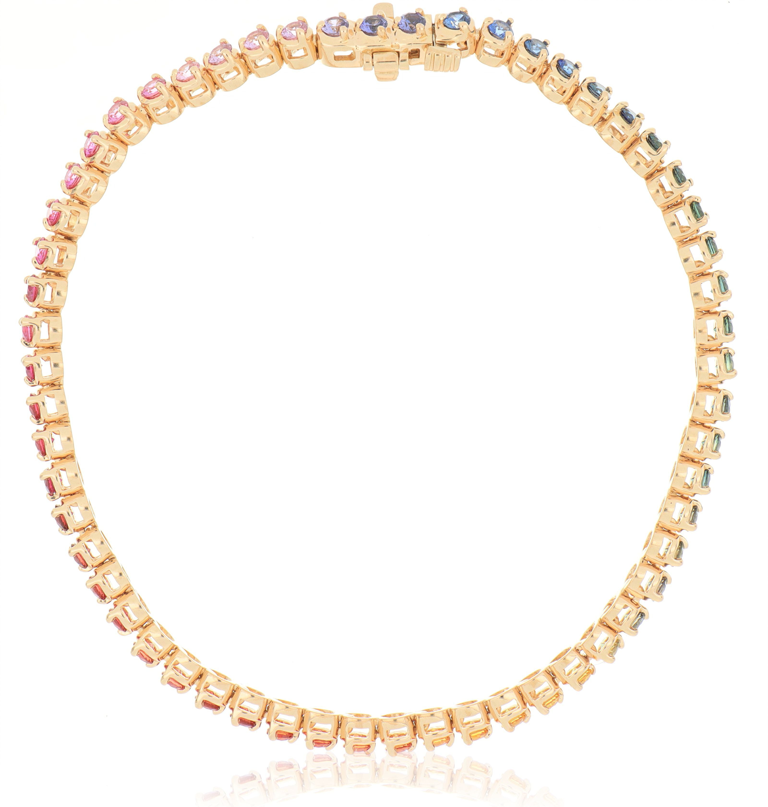 18k Rose Gold Rainbow Sapphire Tennis Bracelet