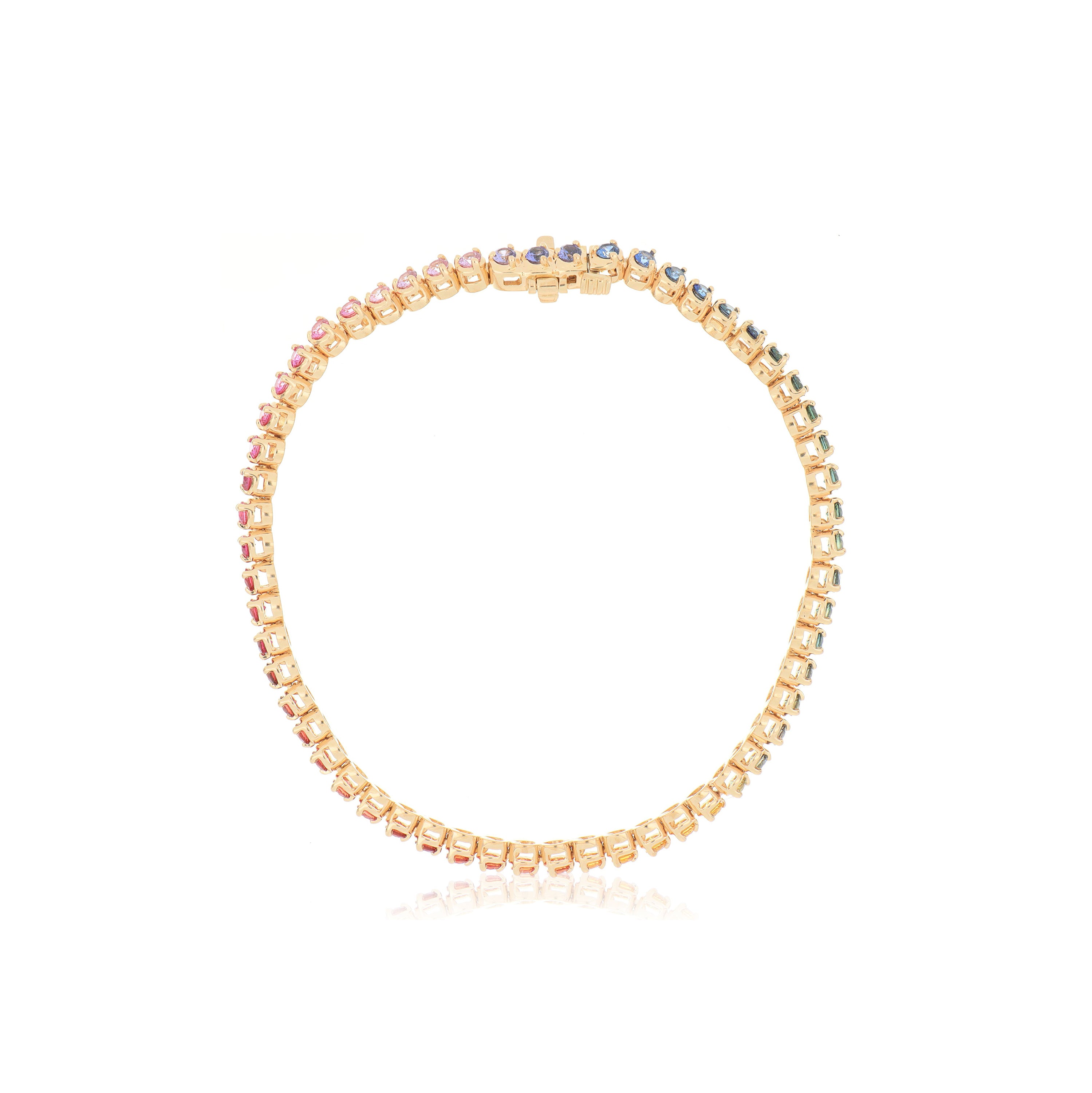 18k Rose Gold Rainbow Sapphire Tennis Bracelet