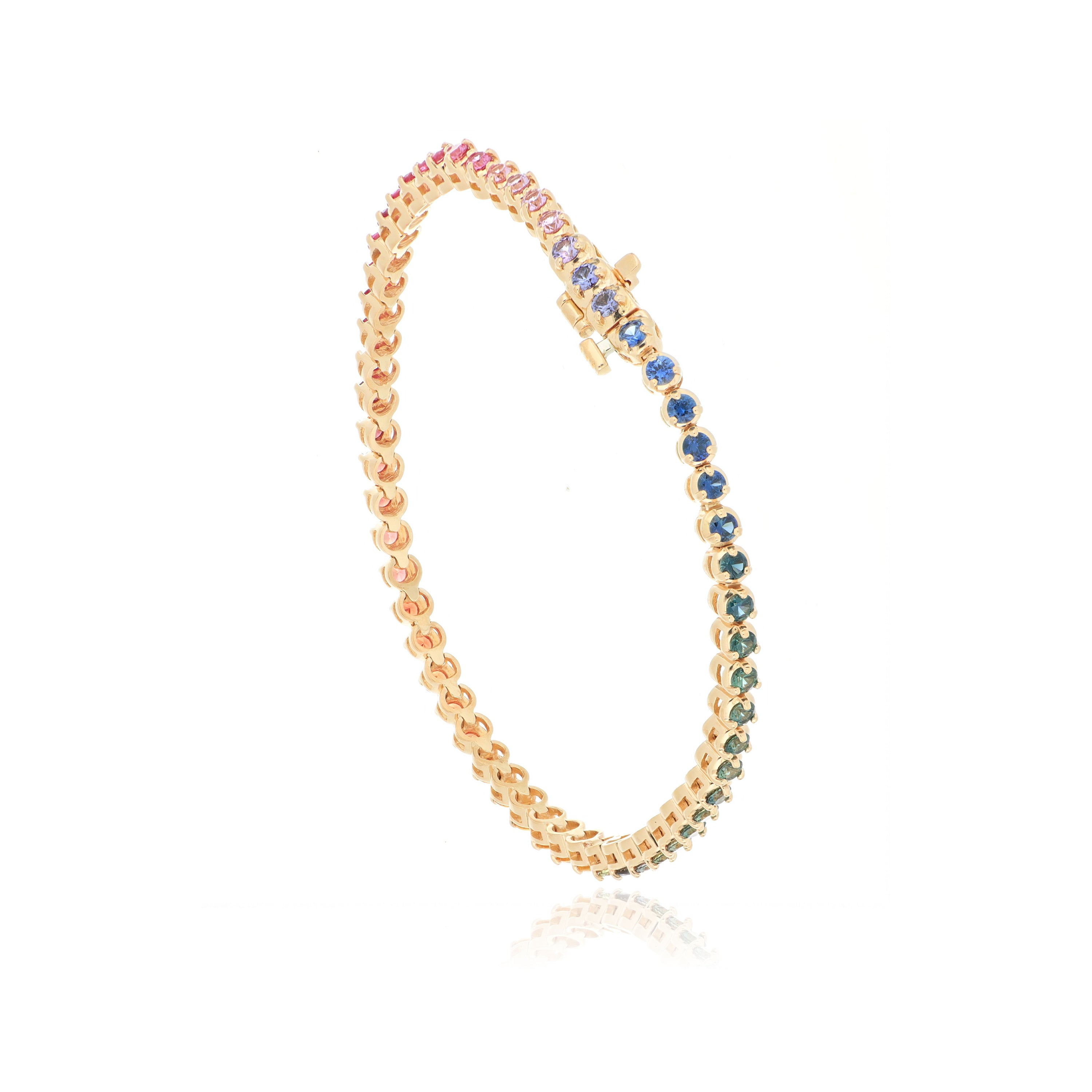 18k Rose Gold Rainbow Sapphire Tennis Bracelet