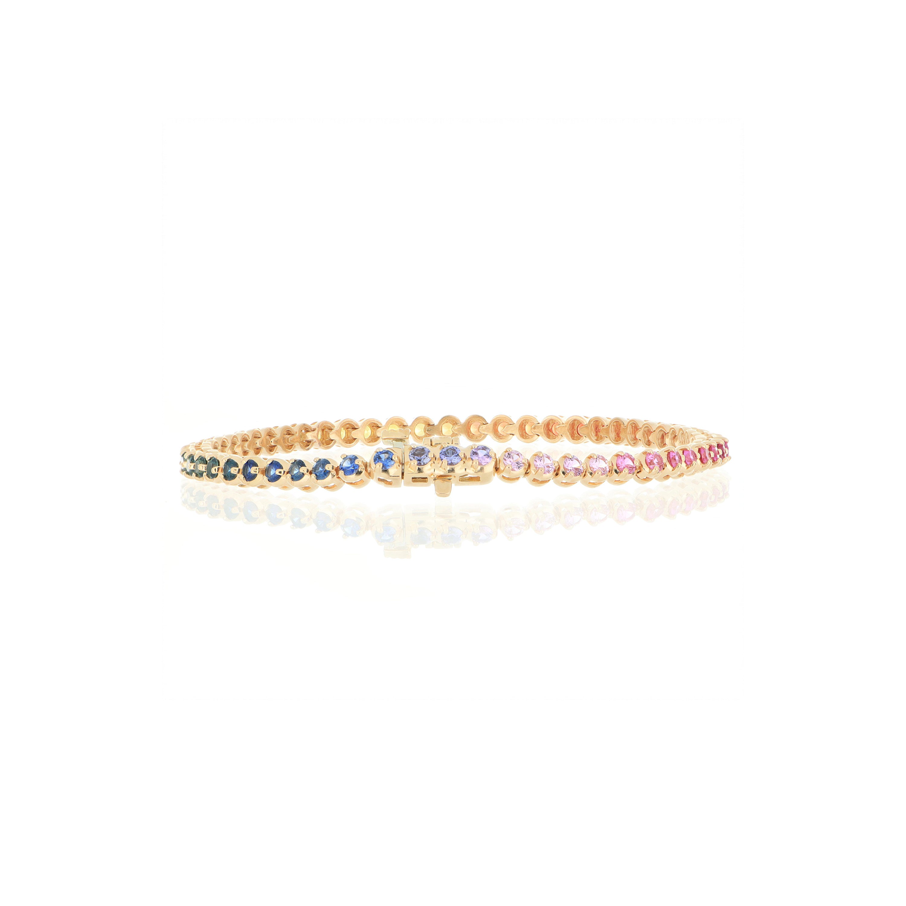 18k Rose Gold Rainbow Sapphire Tennis Bracelet