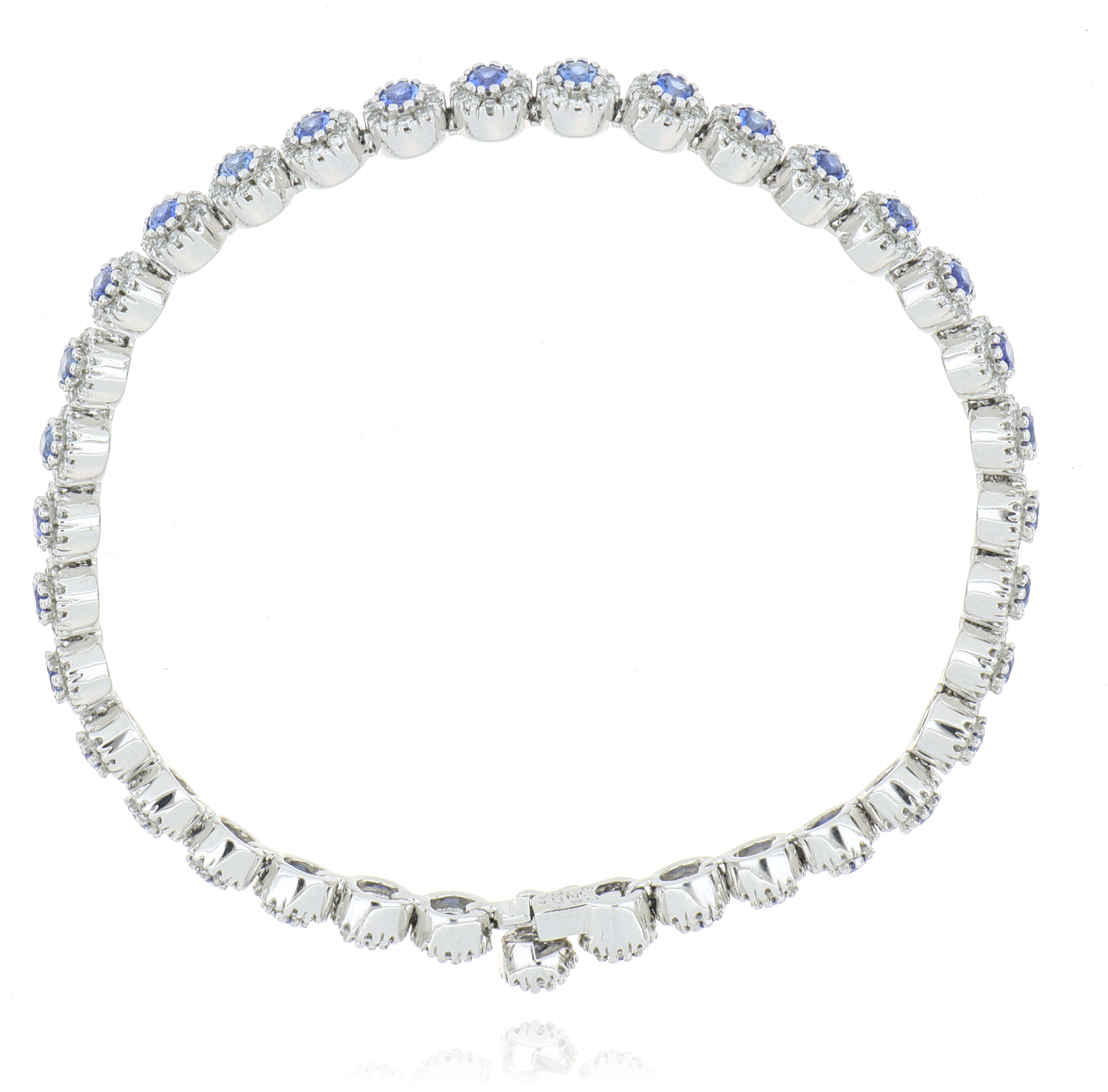 14k White Gold Blue Sapphire and Diamond Halo Tennis Bracelet - Charles Koll Jewelers