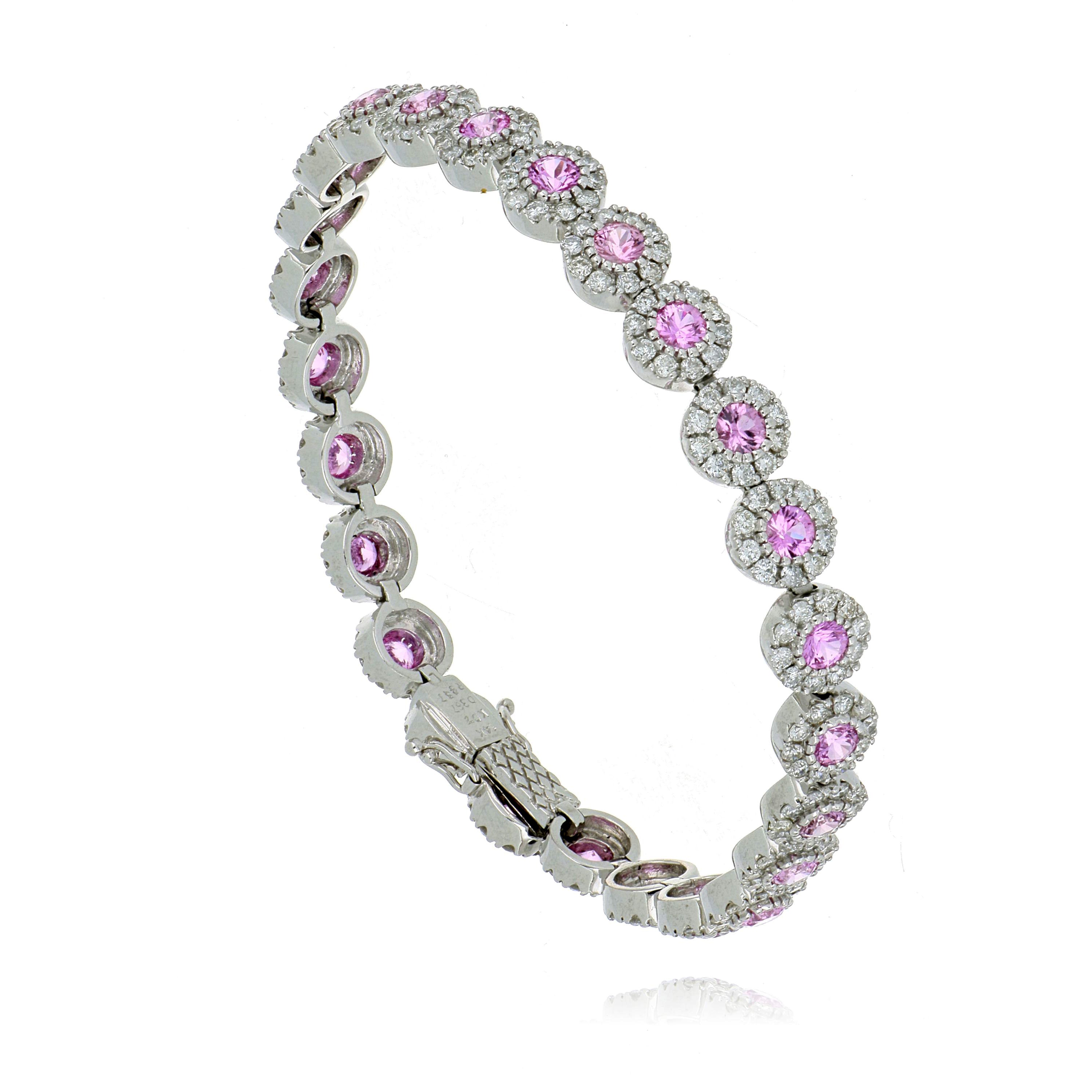 18k White Gold Sapphire and Diamond Halo Tennis Bracelet