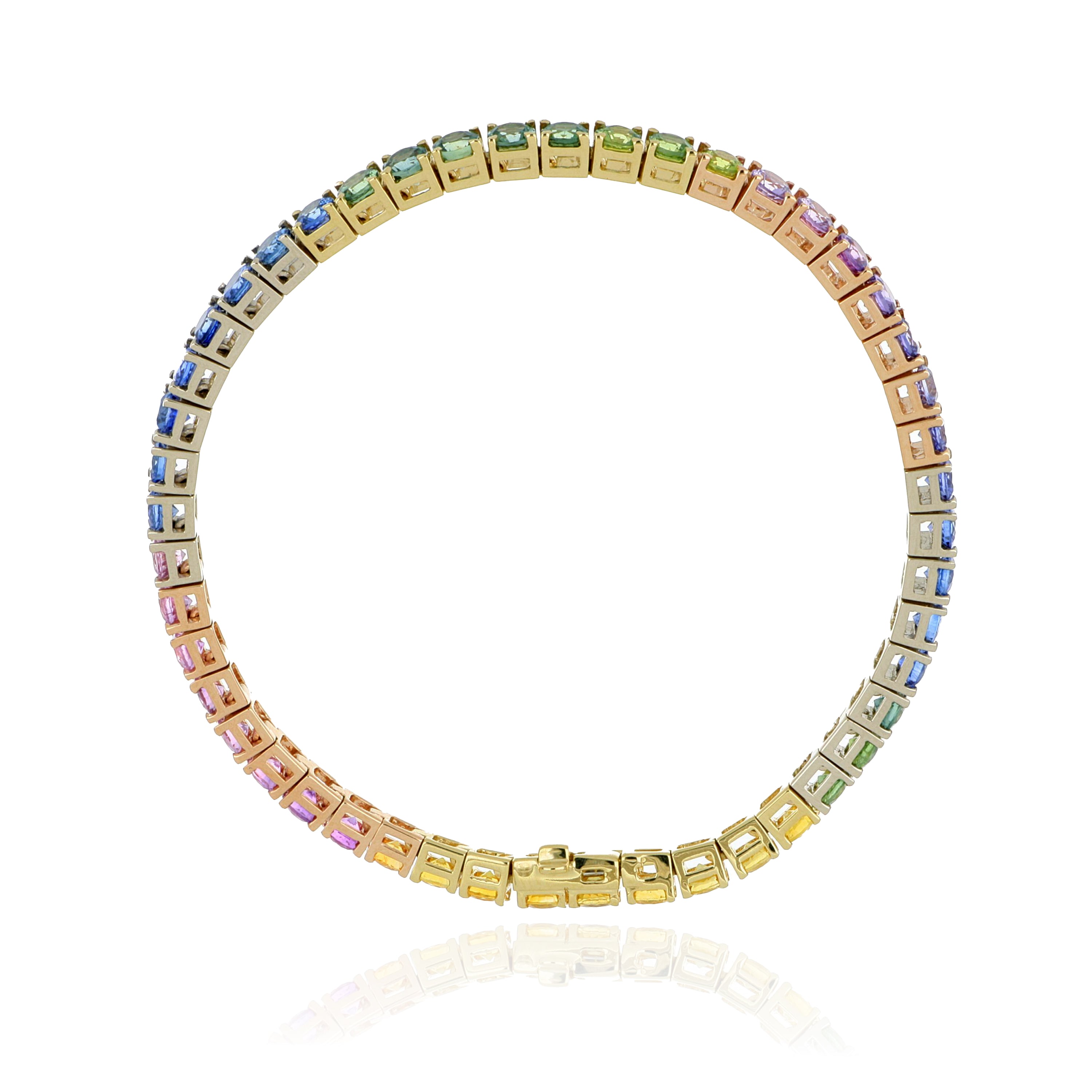 18k Yellow Gold Rainbow Sapphire Tennis Bracelet