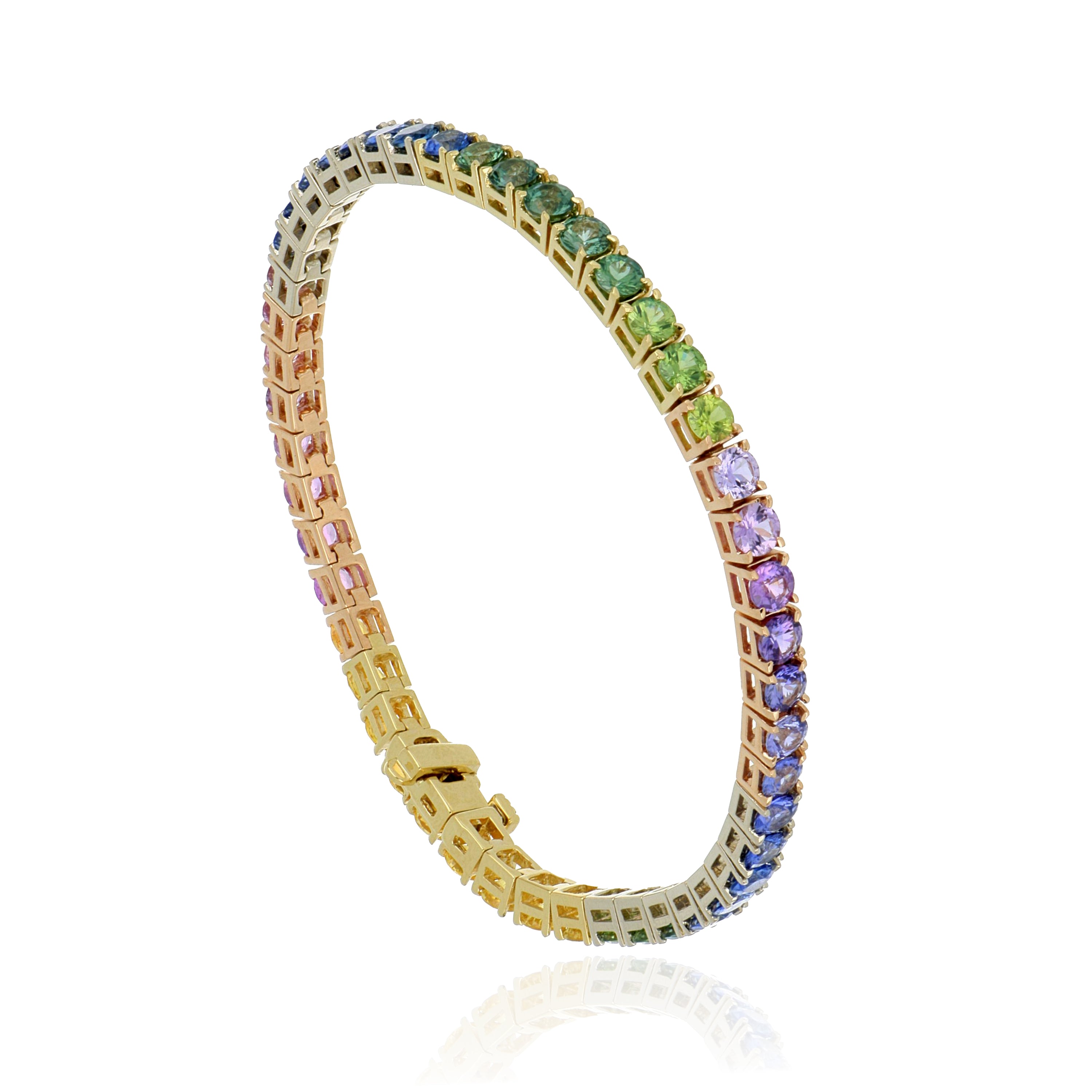 18k Yellow Gold Rainbow Sapphire Tennis Bracelet