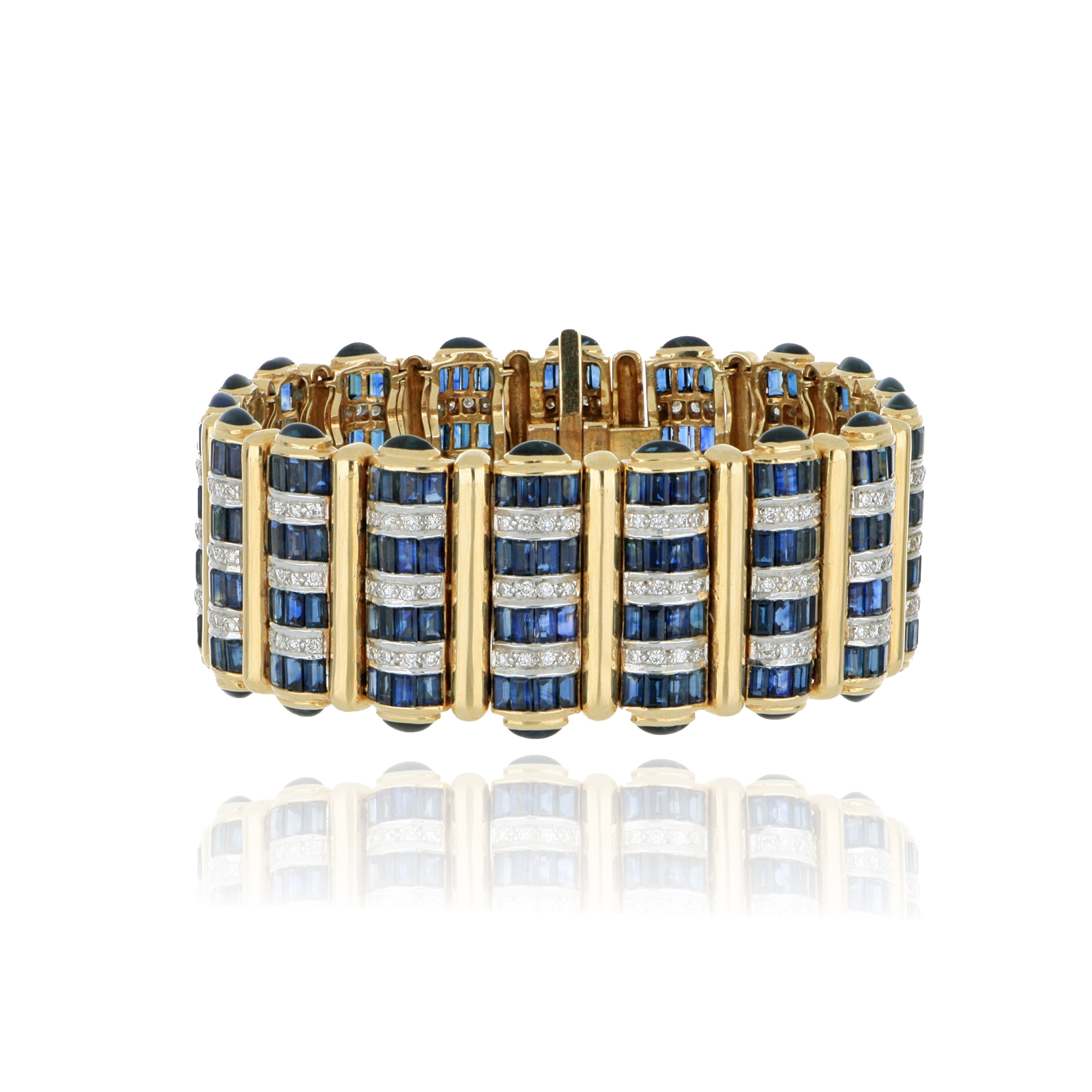 14k Yellow Gold Sapphire and Diamond Cuff Bracelet