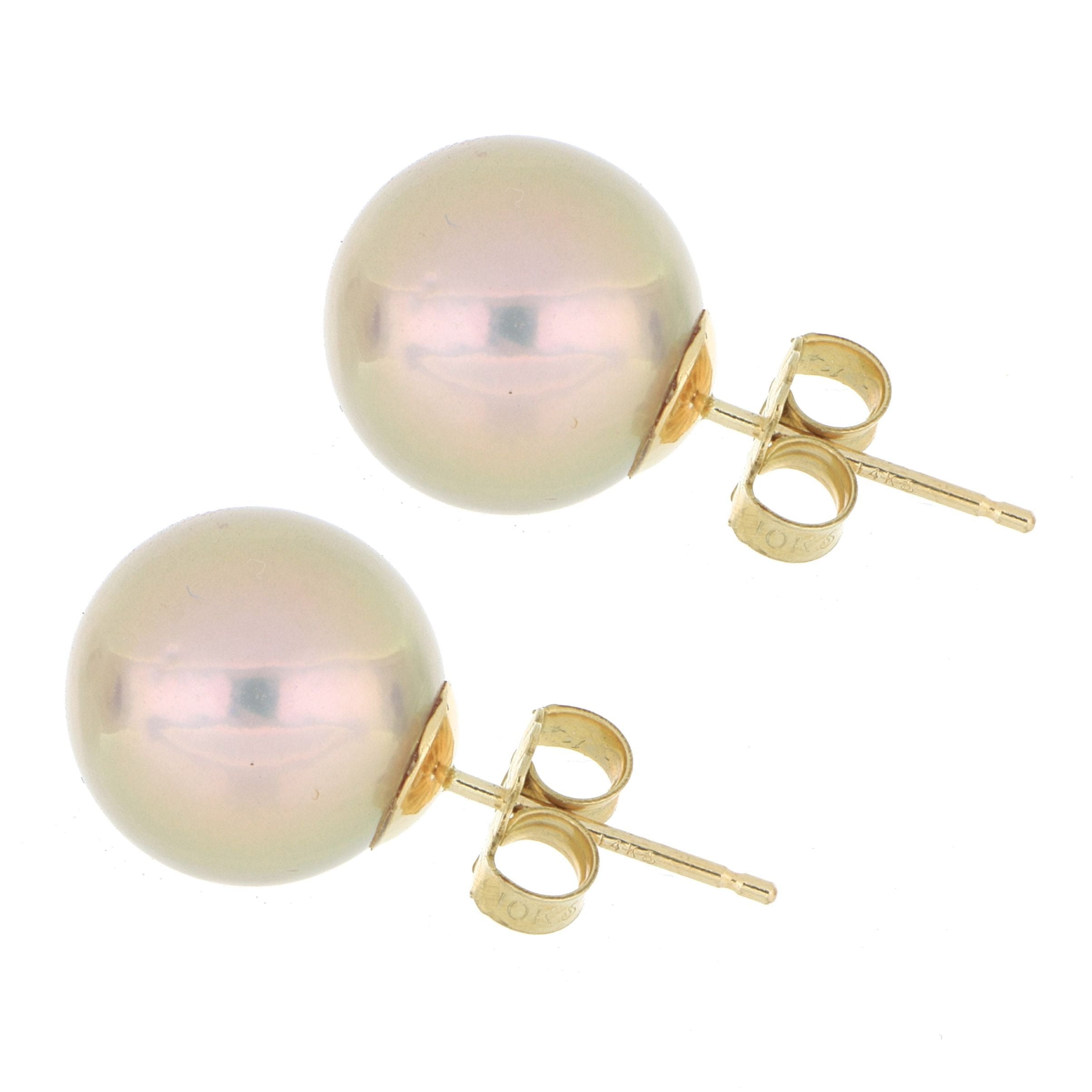 14k Yellow Gold 10-10.5mm Fresh Water Pearl Studs - Charles Koll Jewelers