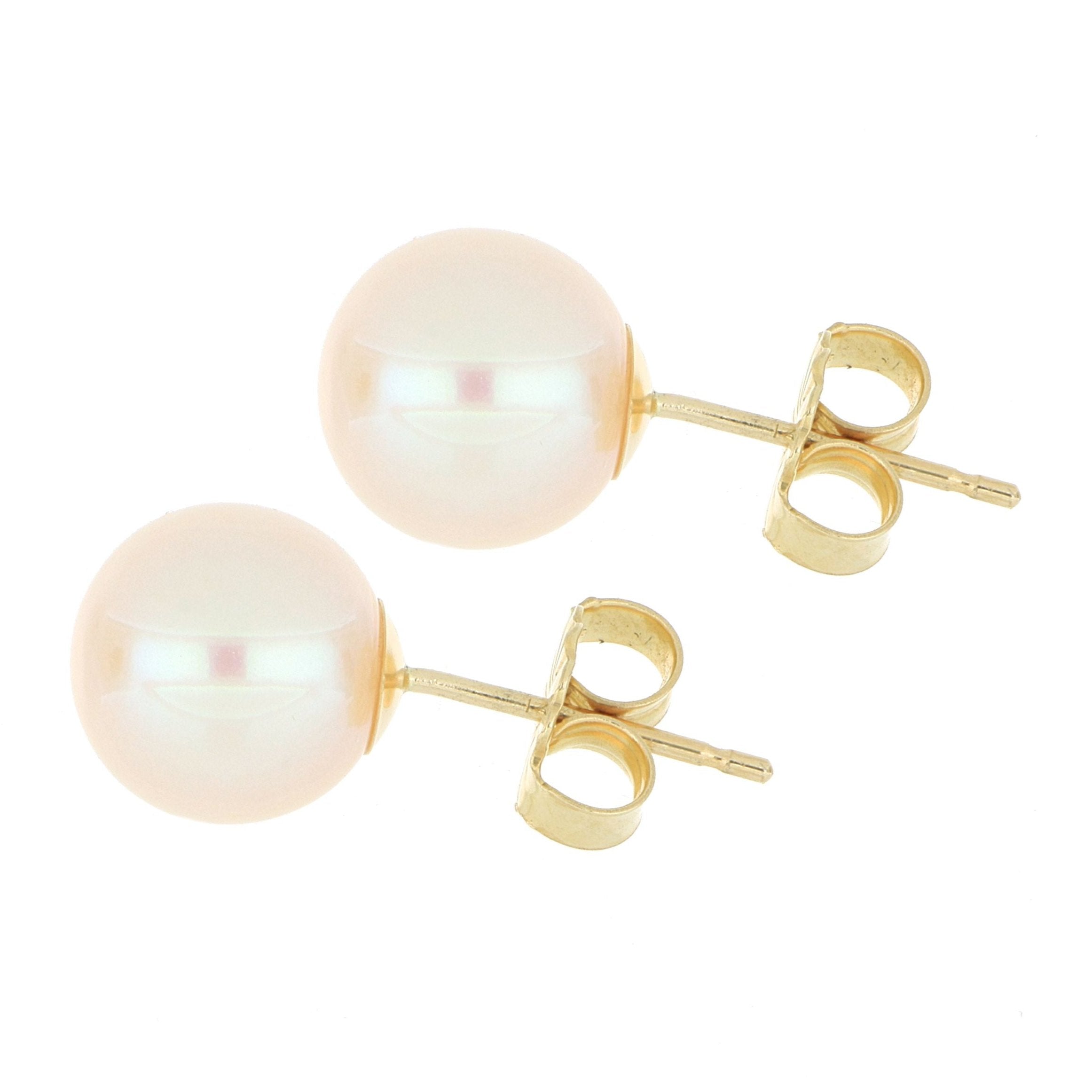 14k Yellow Gold 8.2mm Fresh Water Pearl Studs - Charles Koll Jewelers