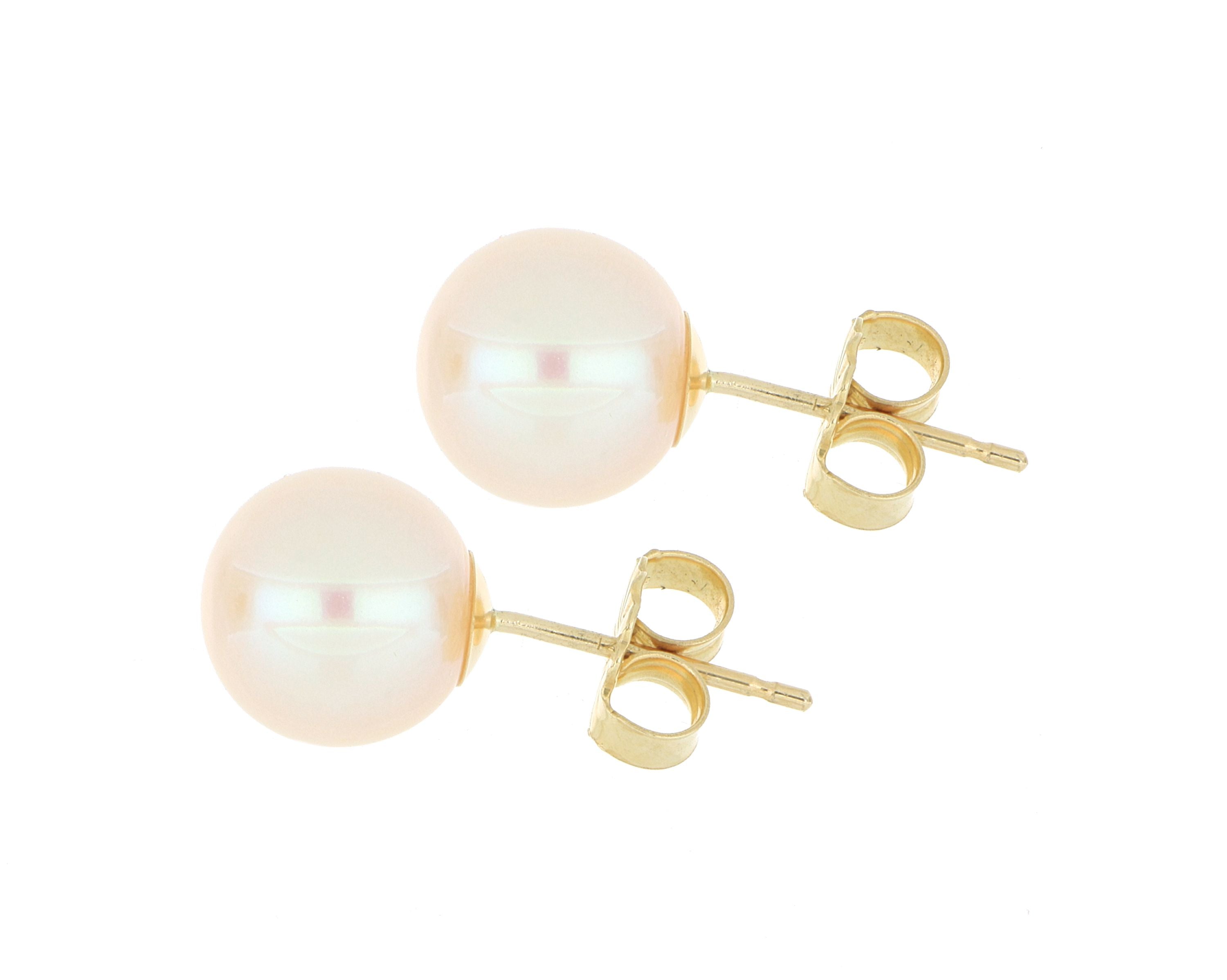 14k Yellow Gold 8.2mm Fresh Water Pearl Studs - Charles Koll Jewelers