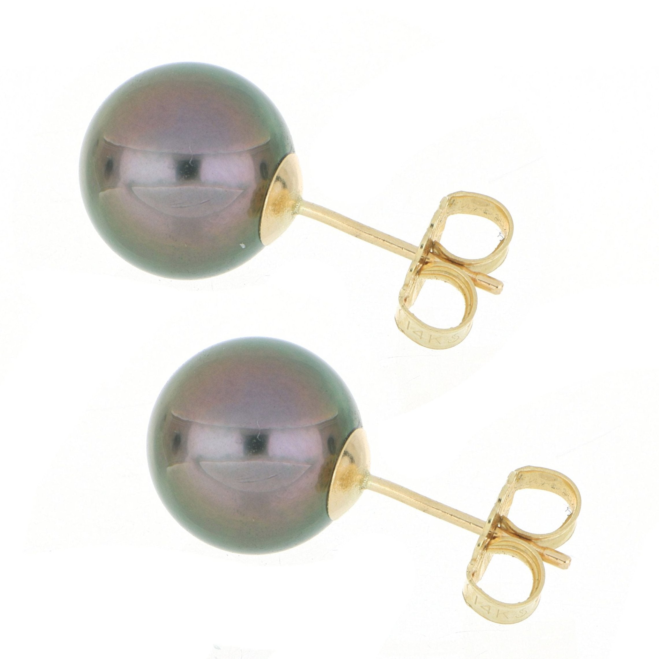 14k Yellow Gold 9mm Tahitian Pearl Studs - Charles Koll Jewelers