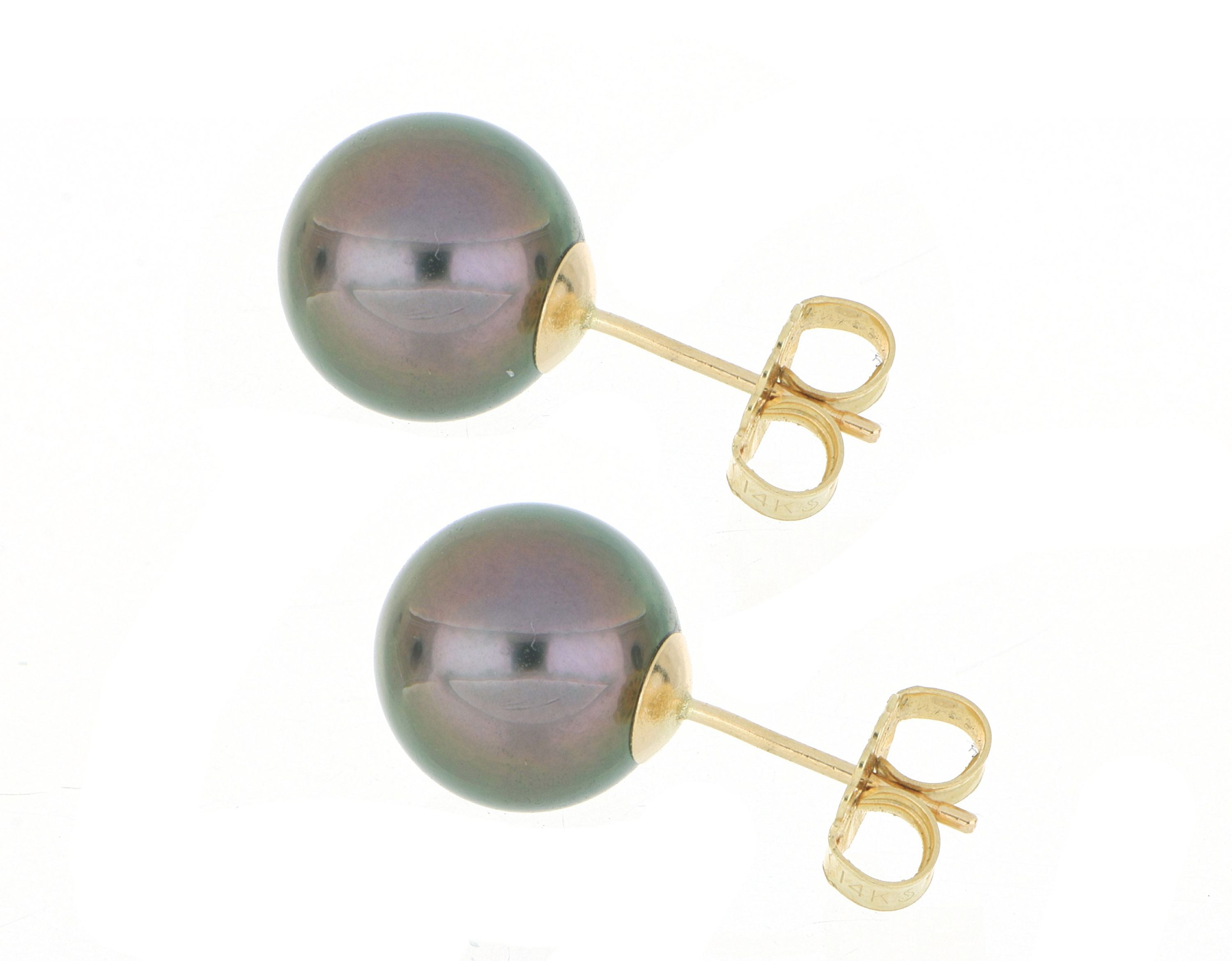 14k Yellow Gold 9mm Tahitian Pearl Studs - Charles Koll Jewelers