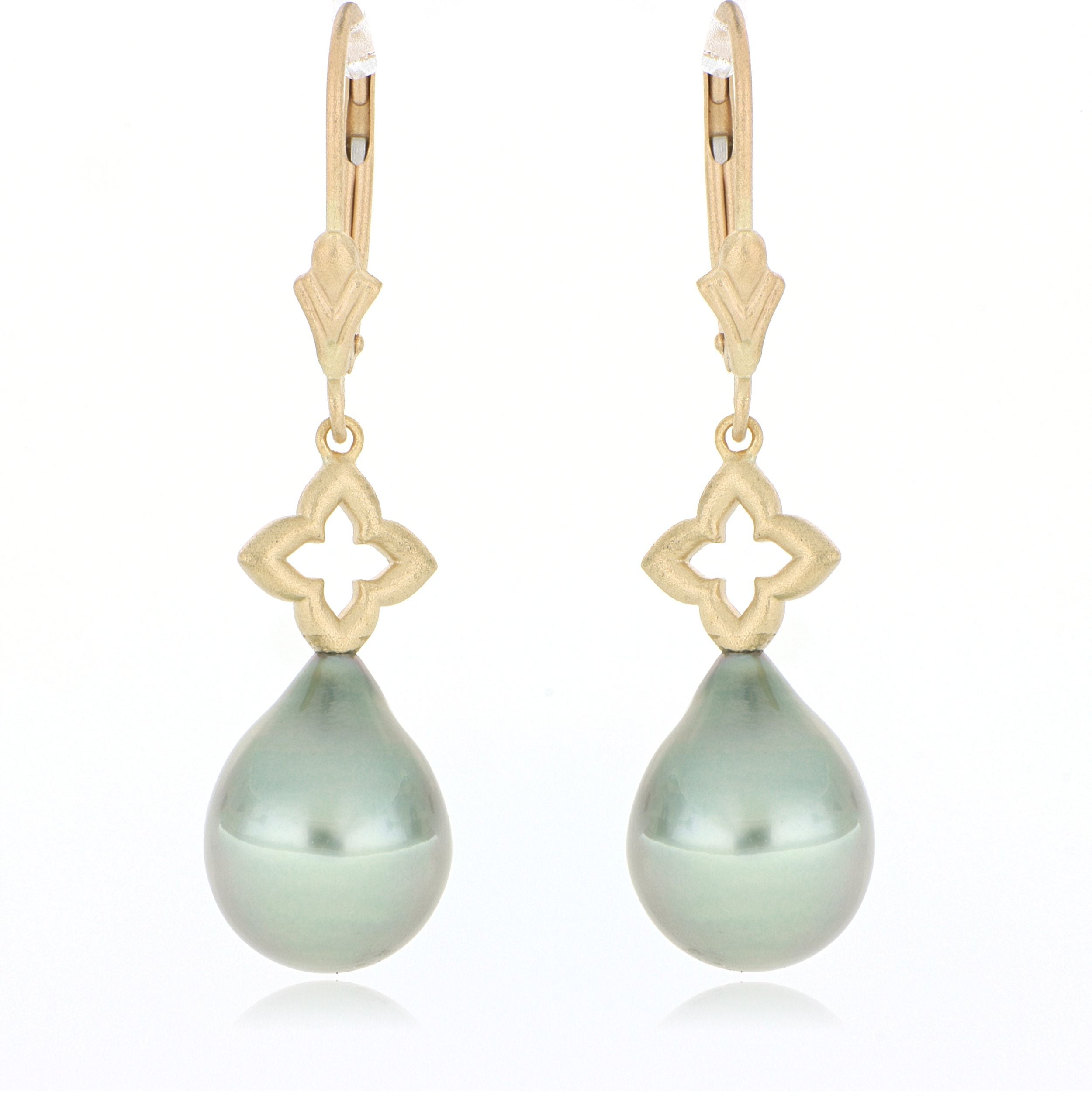 14k Yellow Gold Tahitian Pearl Drop Earrings