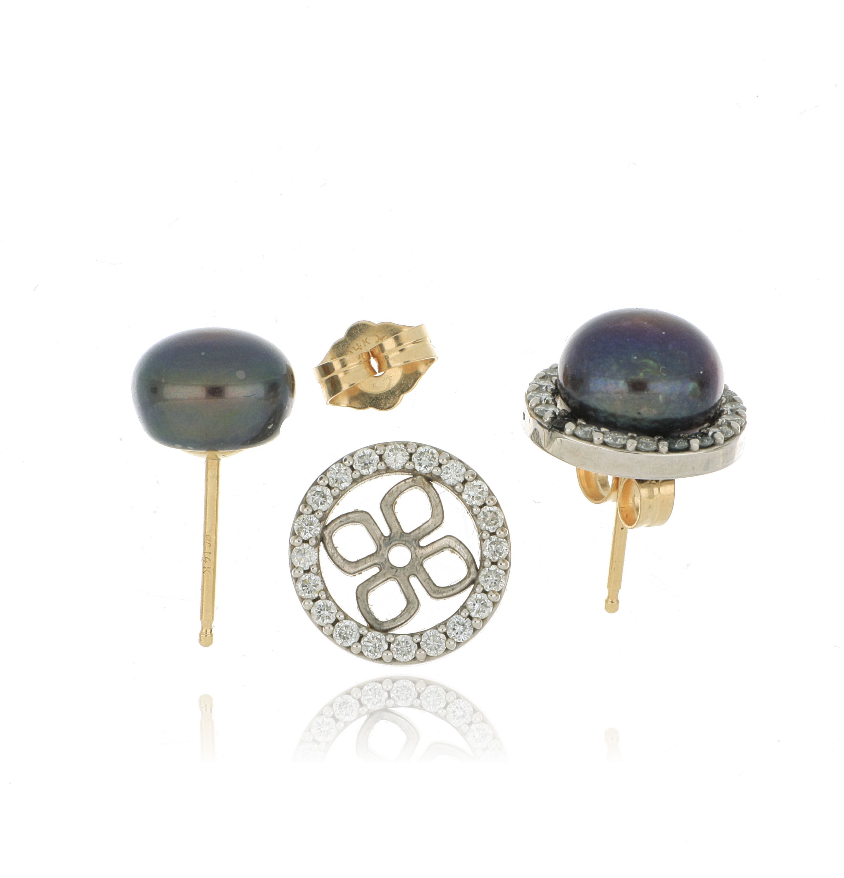 14k Yellow and White Gold Diamond Accented Pearl Earrings
